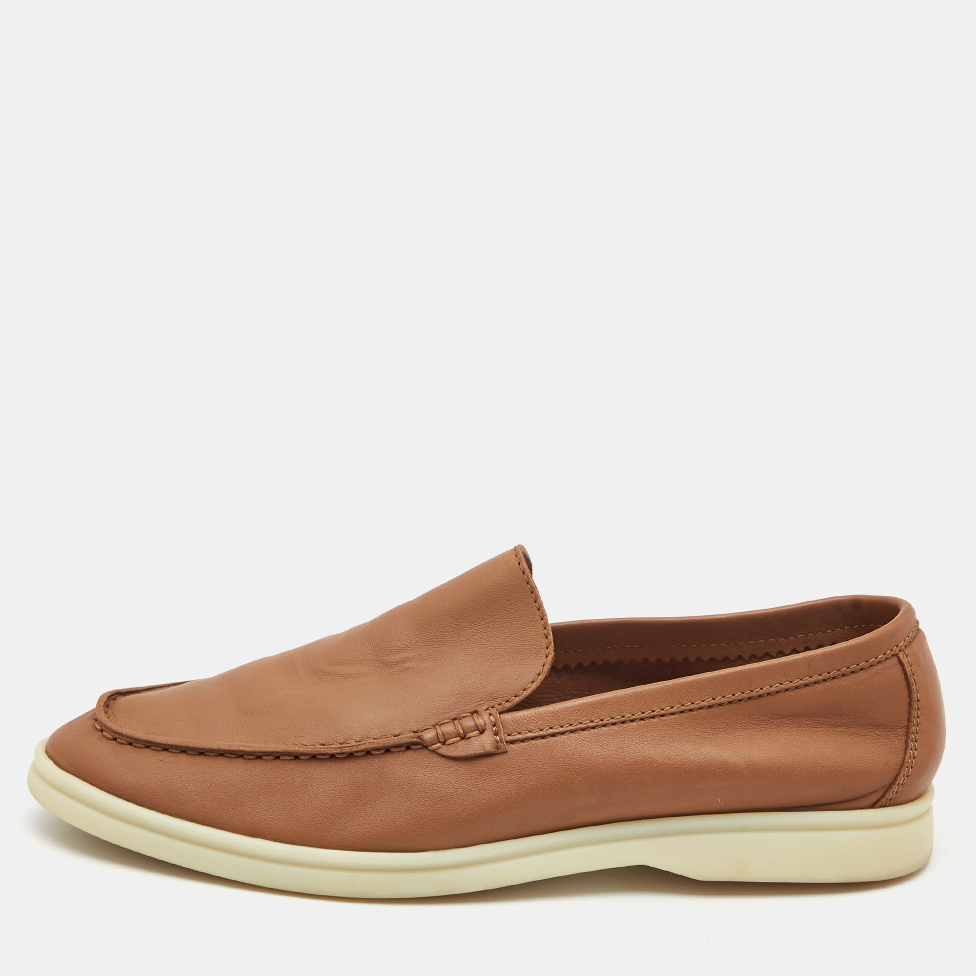 Pre Owned Loro Piana Brown Leather Summer Walk Loafers Size 38