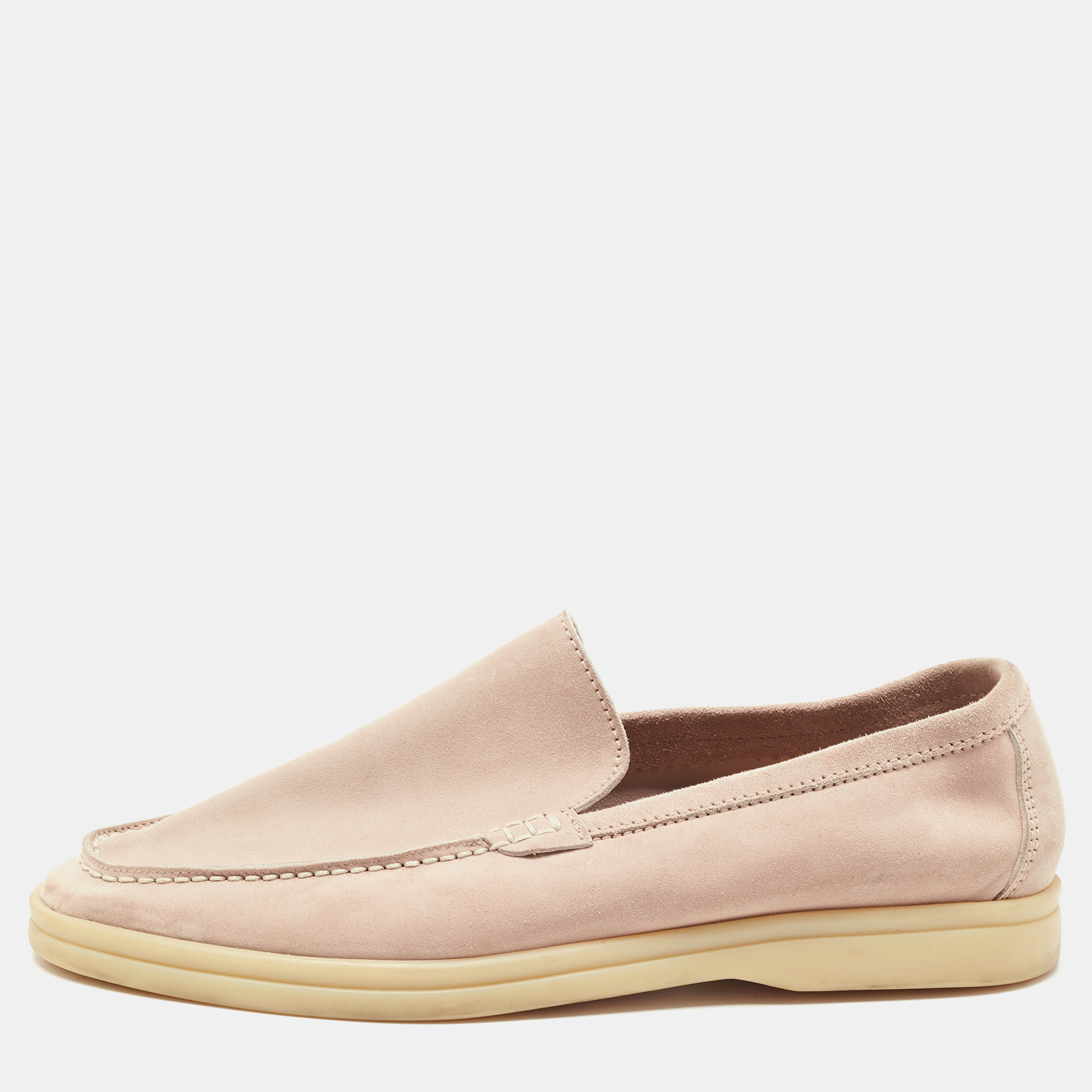 Pre Owned Loro Piana Light Pink Nubuck Leather Summer Walk Loafers Size 37