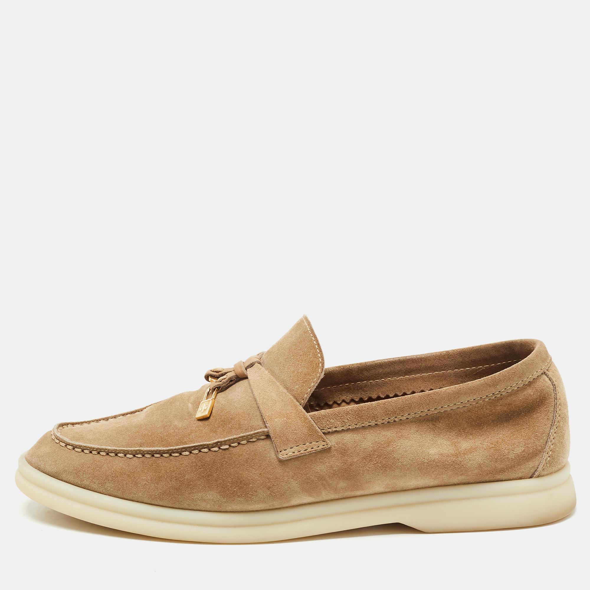 Pre Owned Loro Piana Beige Suede Summer Charms Walk Slip On Loafers Size 36