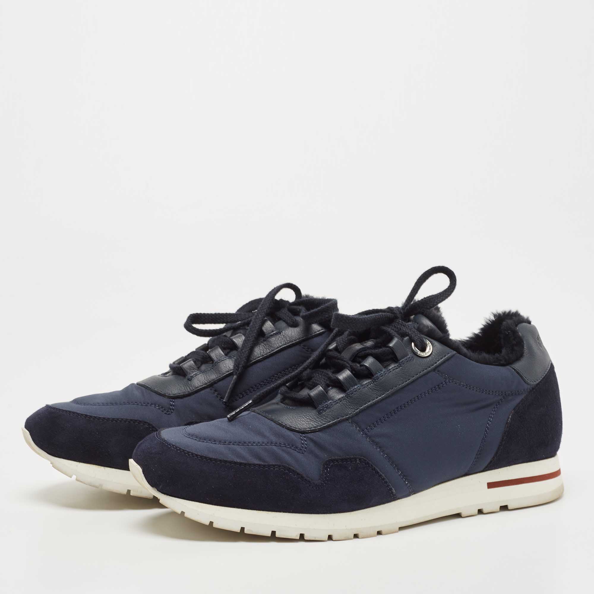 

Loro Piana Navy Blue Suede and Neoprene Low Top Sneakers Size
