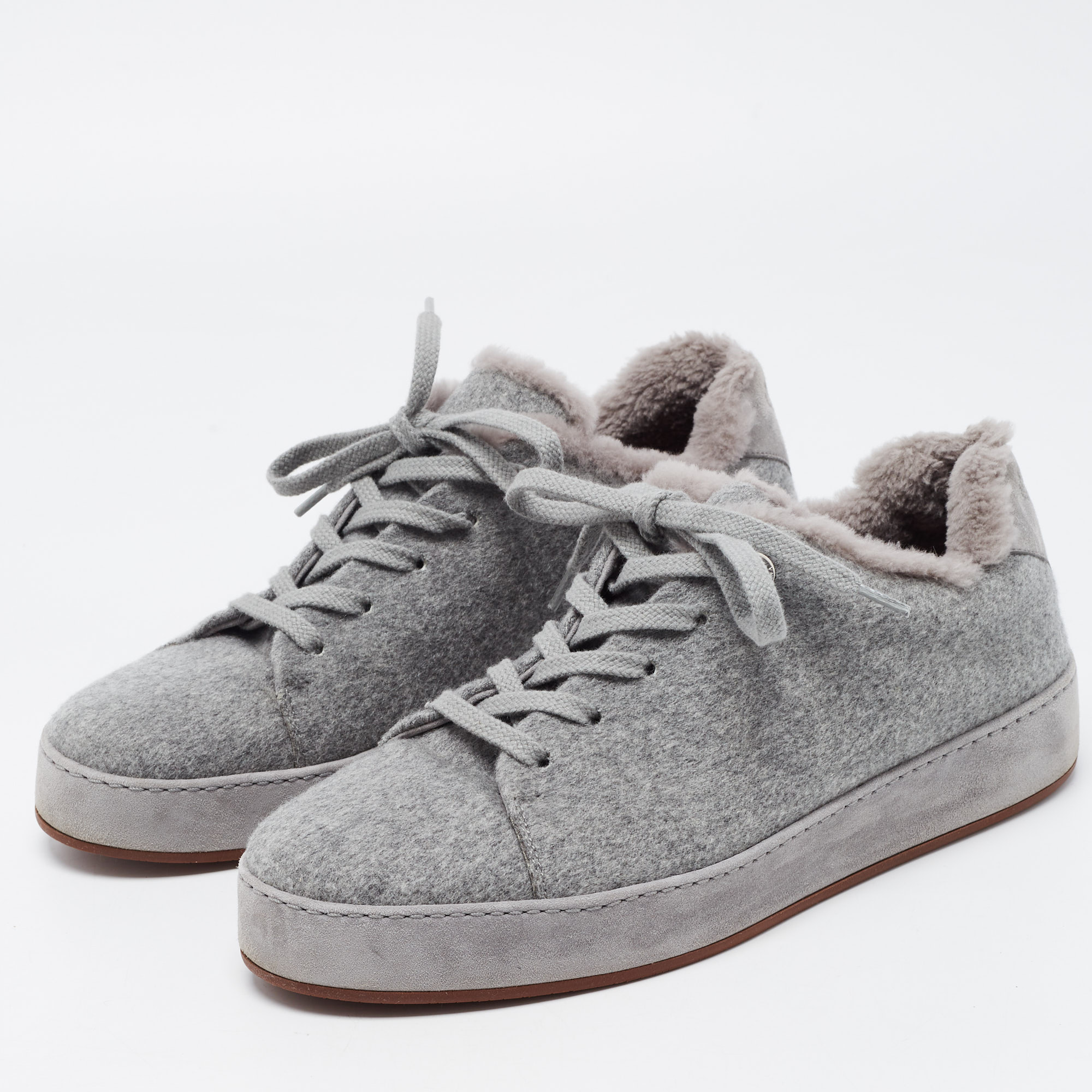 

Loro Piana Grey Fabric and Fur Nuages Low Top Sneakers Size