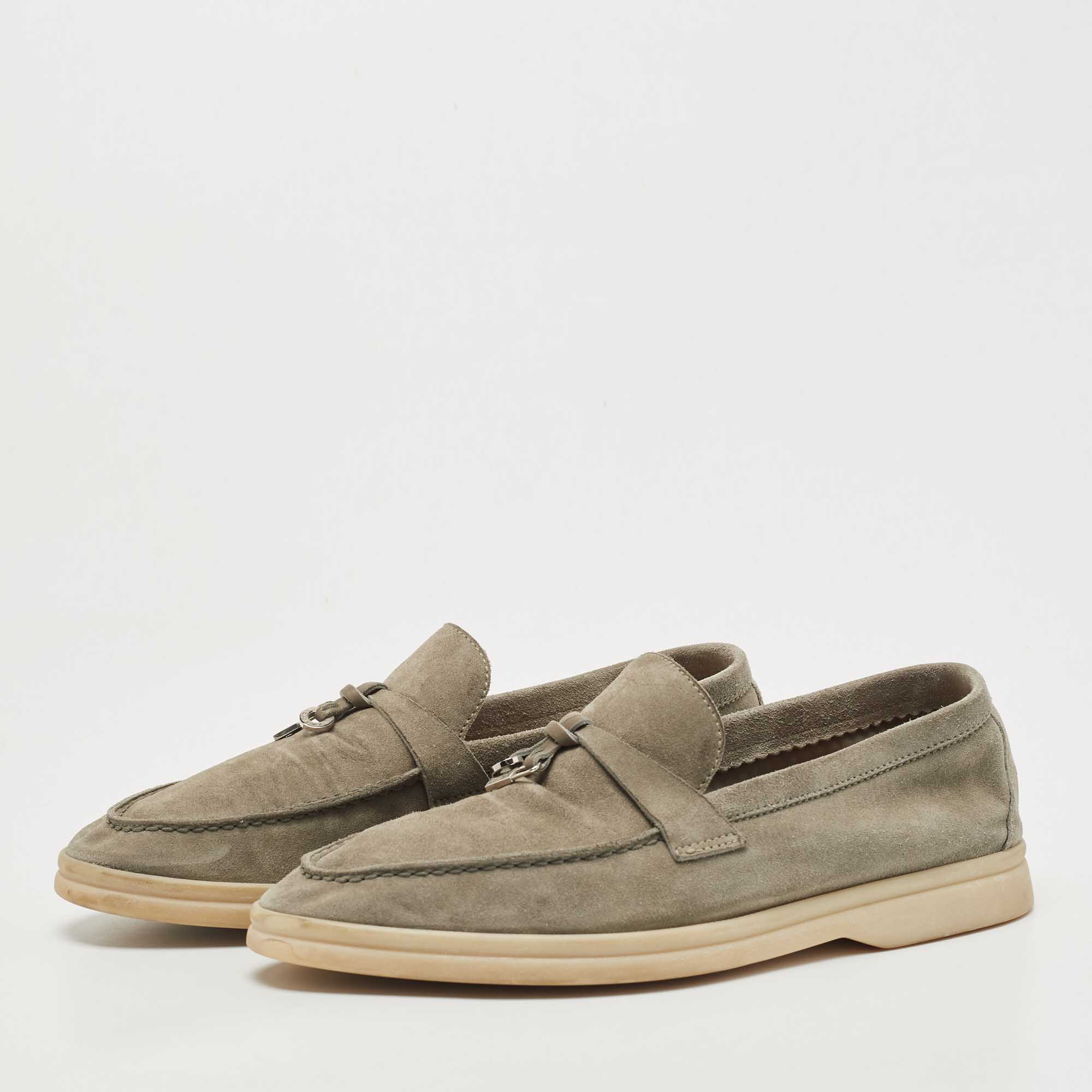 

Loro Piana Grey Suede Summer Charms Walk Loafers Size