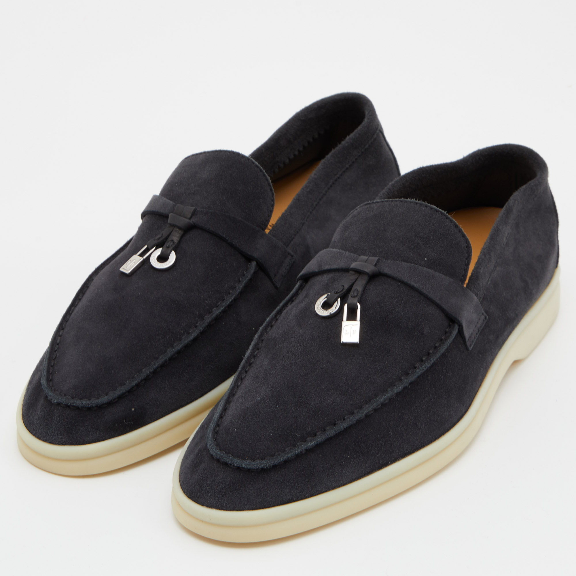 

Loro Piana Navy Blue Suede Summer Charms Walk Slip On Loafers Size