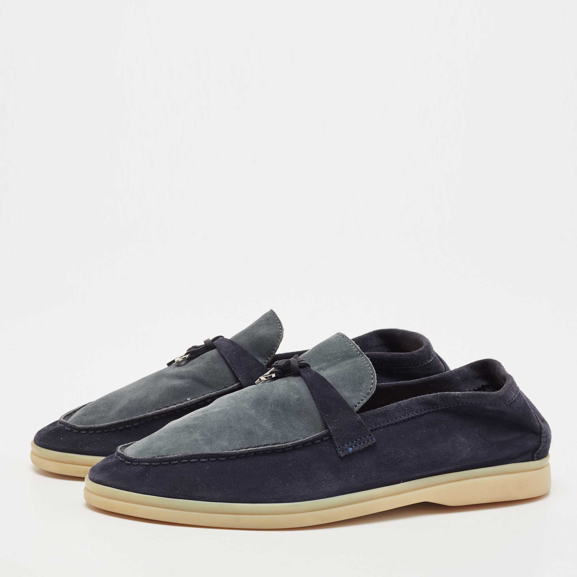 

Loro Piana Blue/Grey Suede Summer Charms Walk Slip On Loafers Size