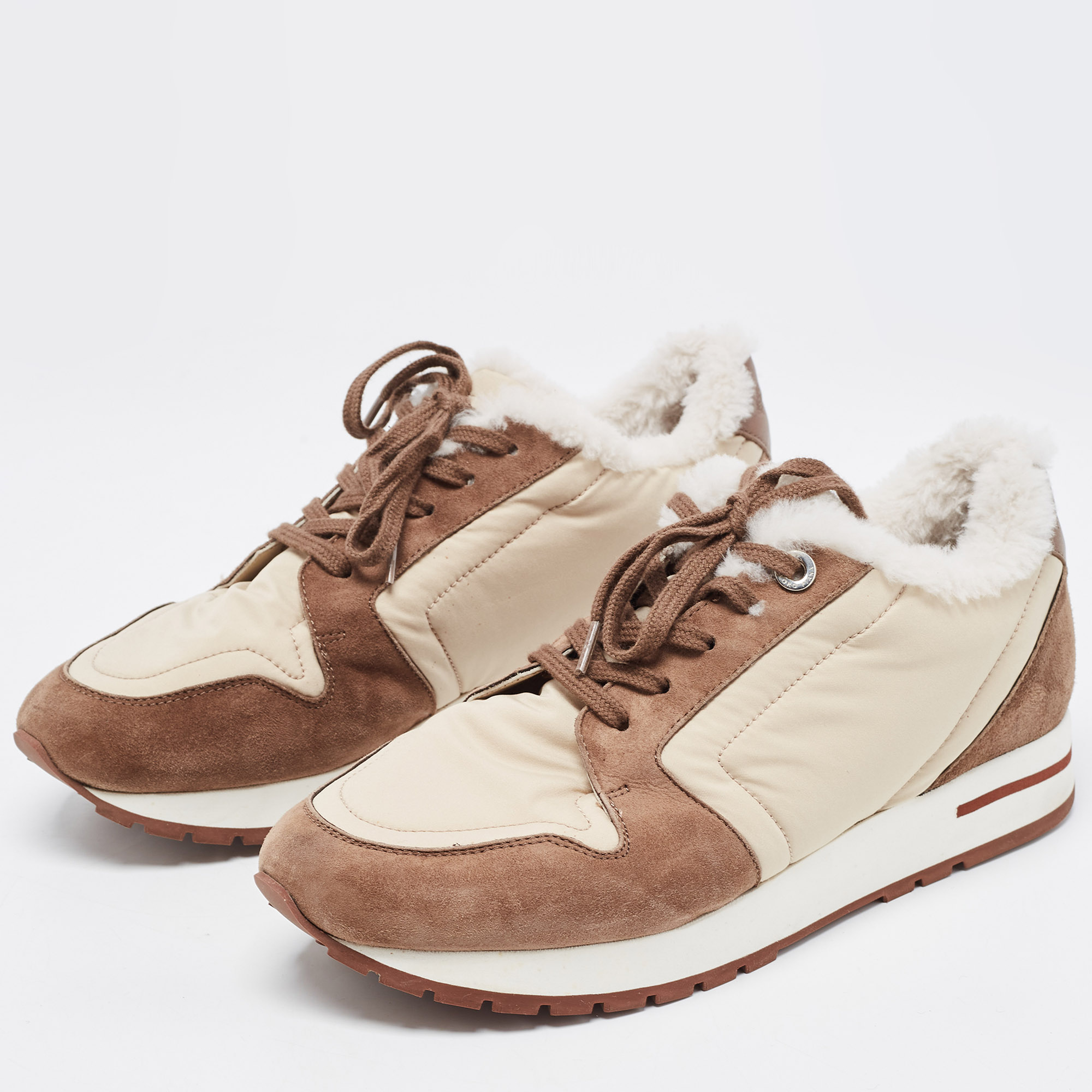 

Loro Piana Brown/Beige Suede and Neoprene My Wind Sneakers Size