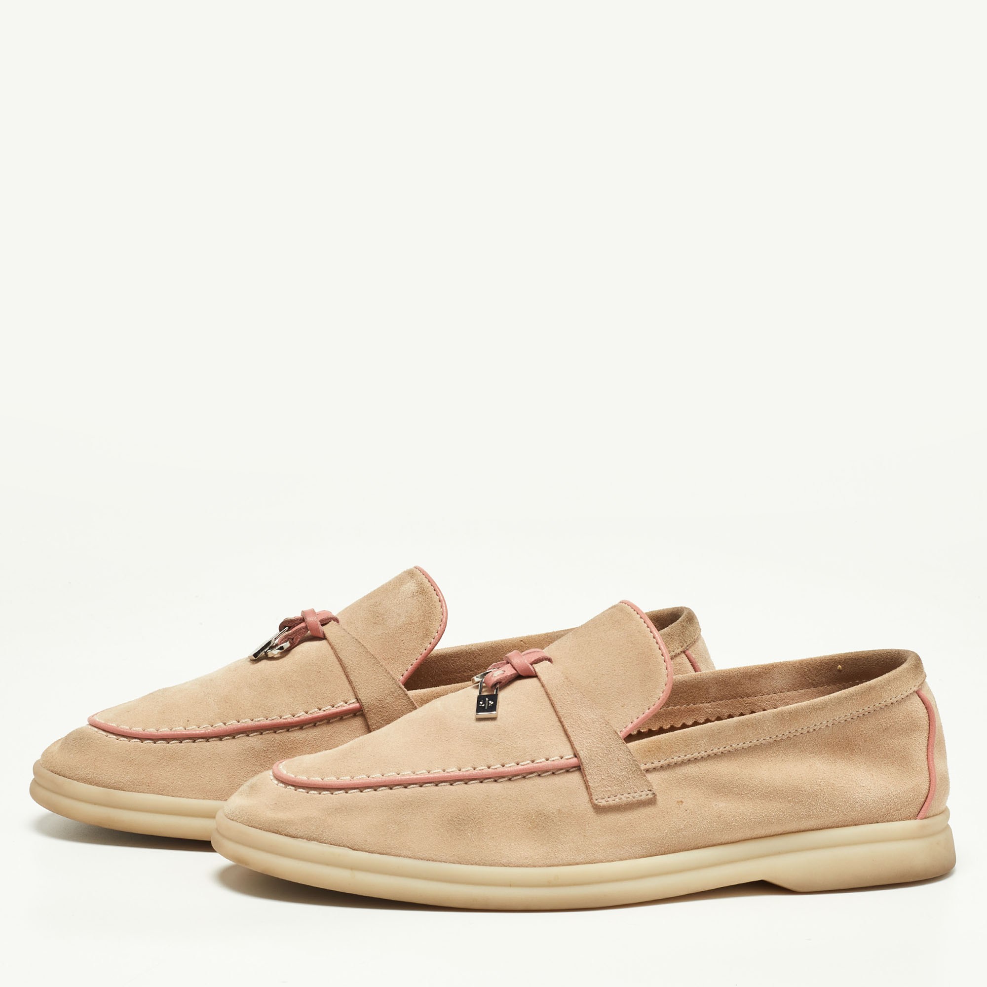 

Loro Piana Beige/Pink Suede Summer Charms Walk Loafers Size