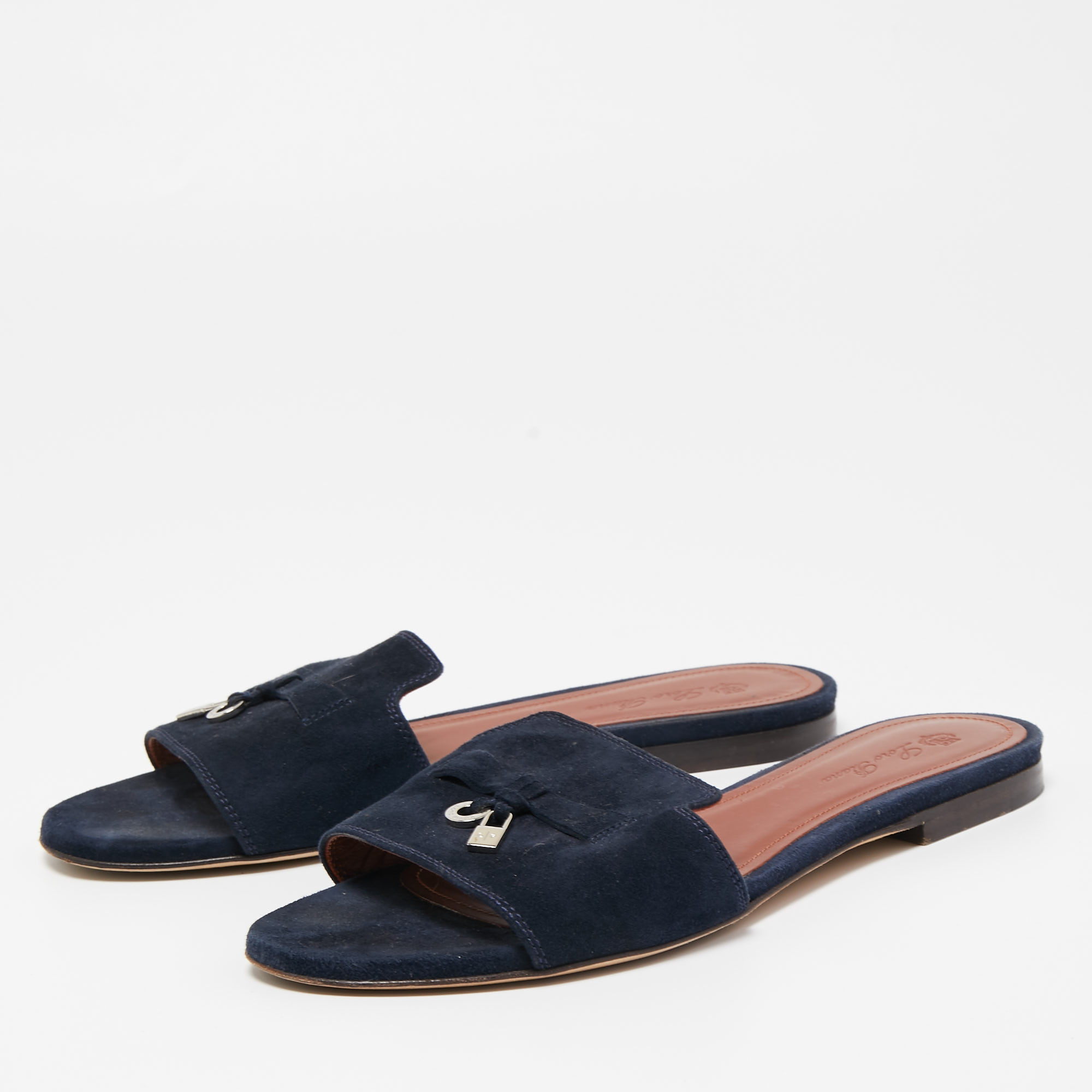 

Loro Piana Navy Blue Suede Summer Charms Walk Slides Size