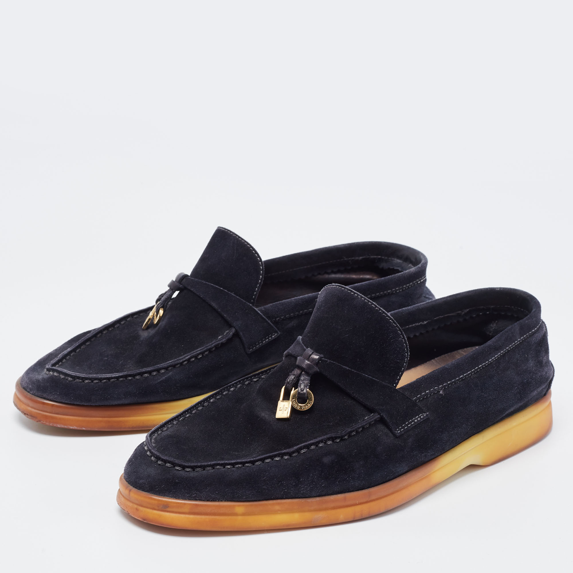 

Loro Piana Navy Blue Suede Summer Charms Walk Loafers Size