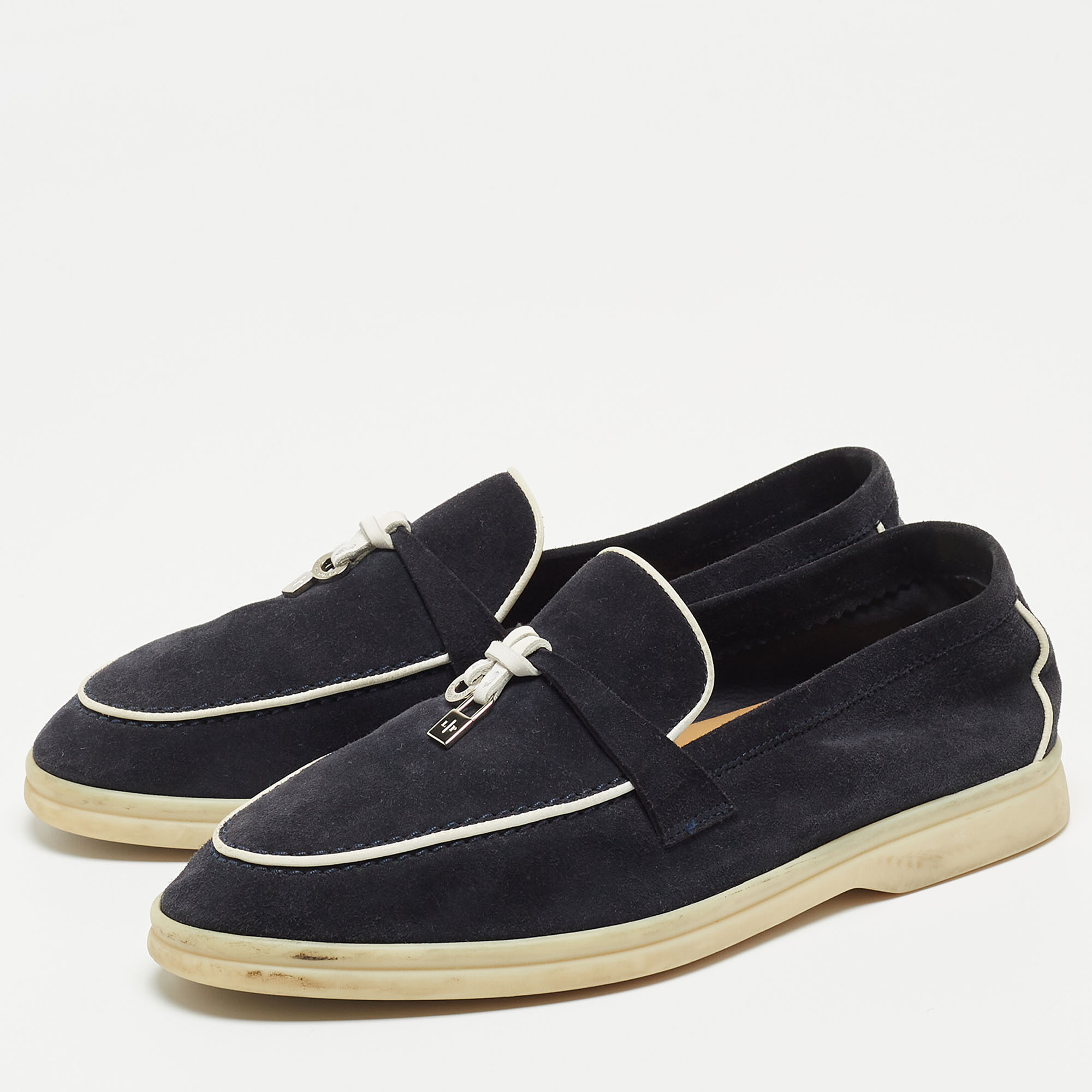 

Loro Piana Navy Blue Suede Summer Charms Walk Loafers Size