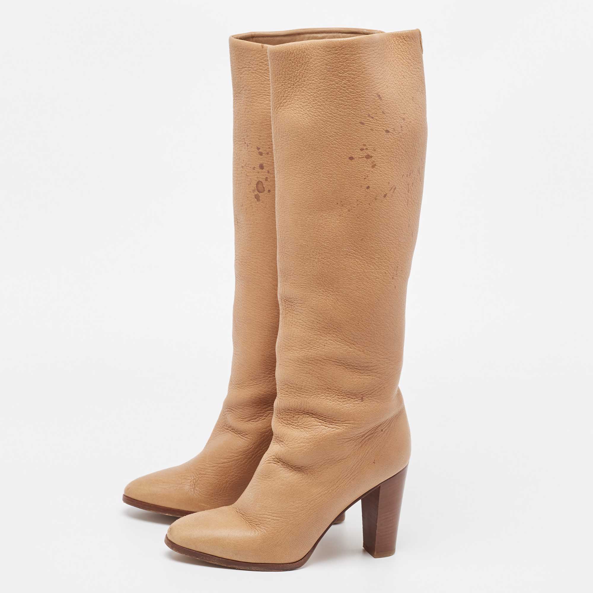 

Loro Piana Beige Leather Knee Length Boots Size