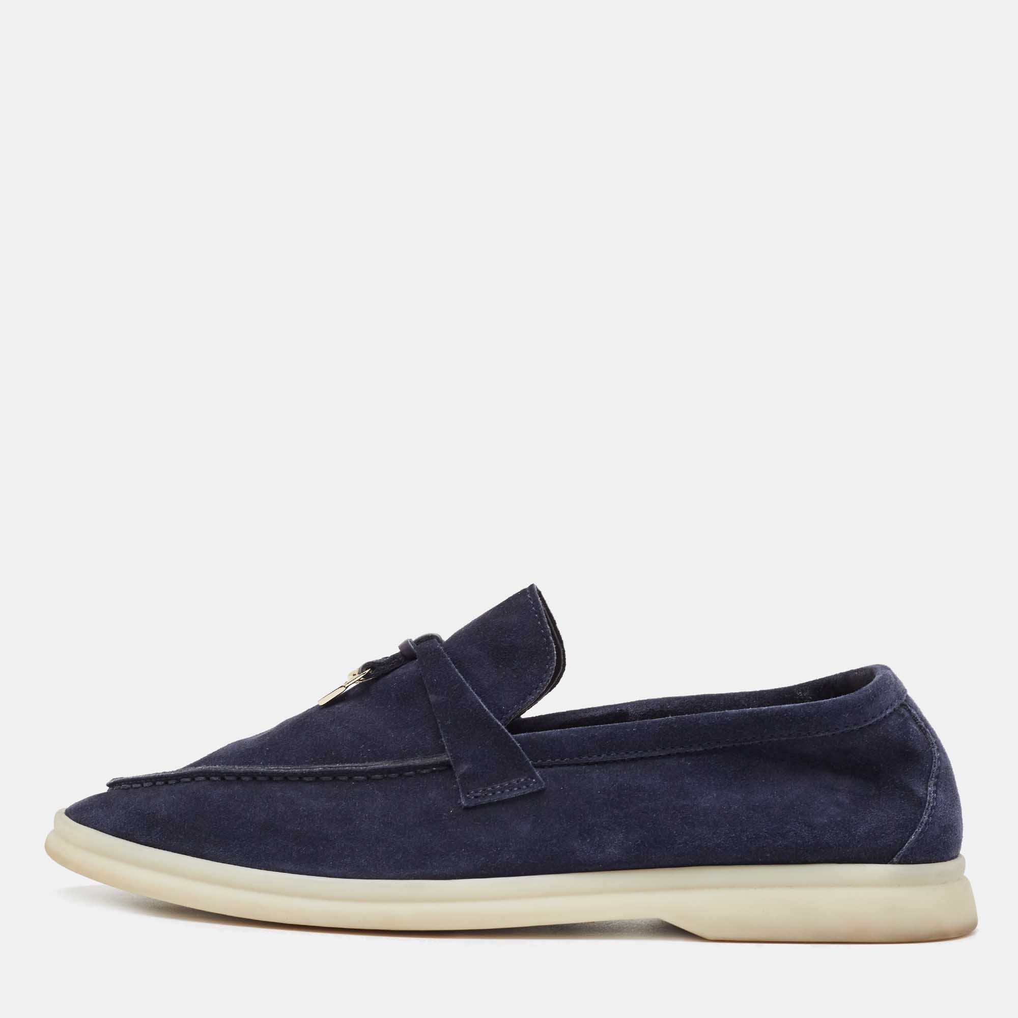 Pre Owned Loro Piana Blue Suede Summer Charms Walk Slip On Loafers Size 39.5