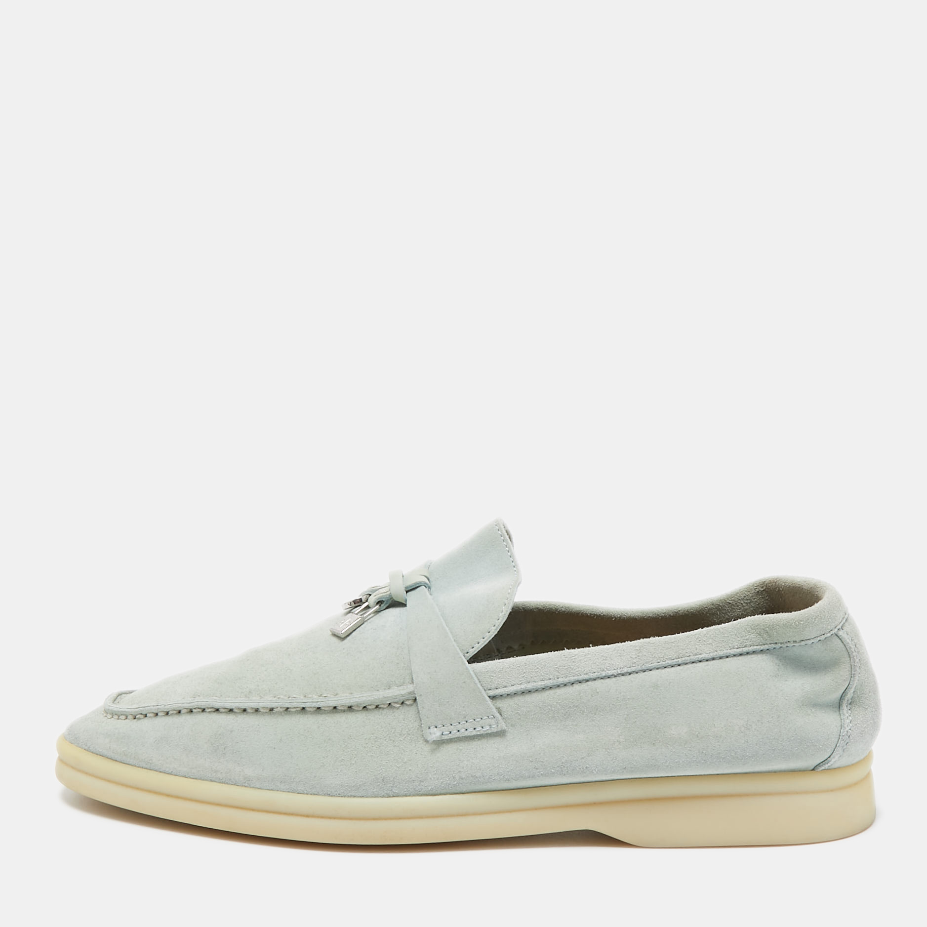 Pre Owned Loro Piana Light Blue Suede Summer Charms Walk Slip On Loafers Size 39