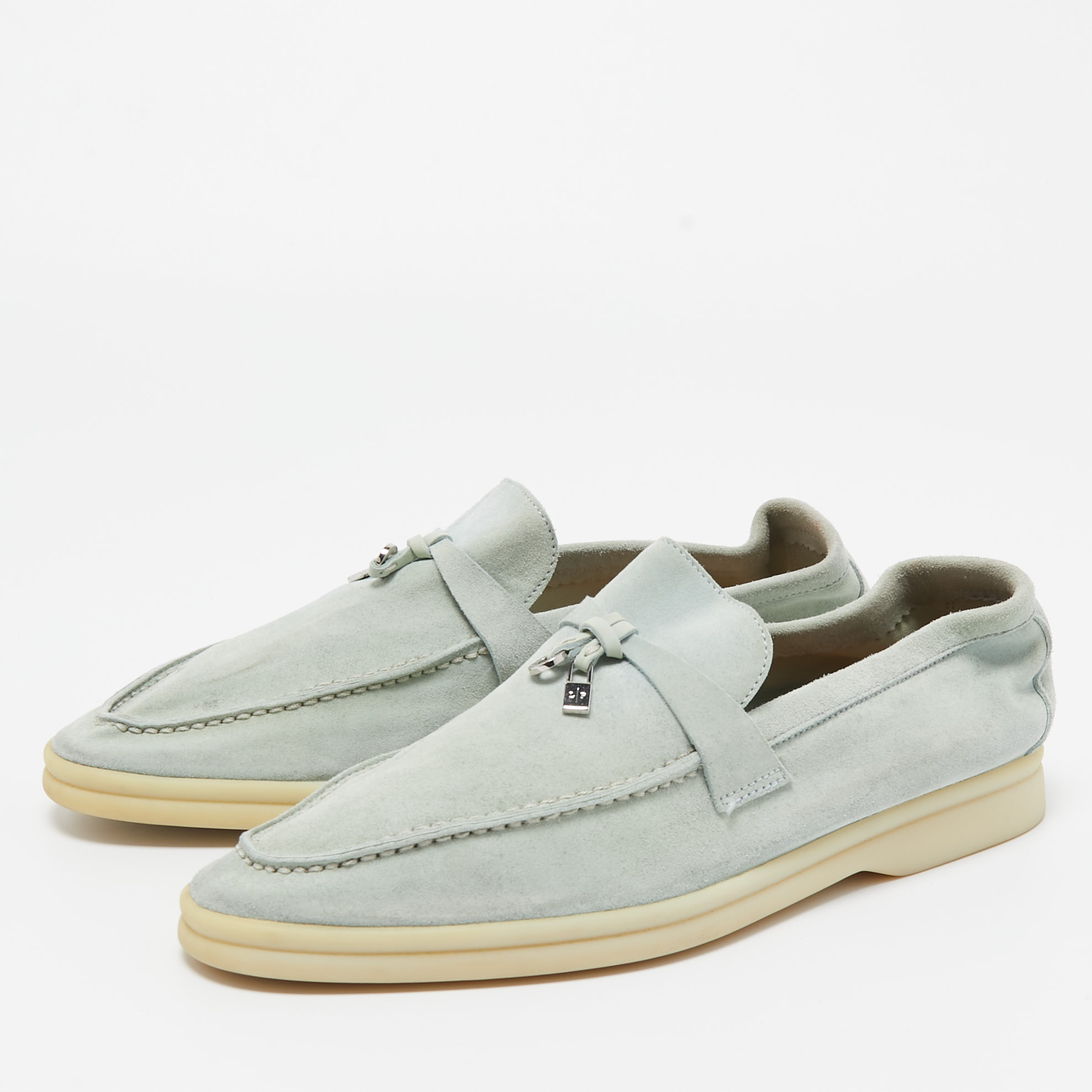 

Loro Piana Light Blue Suede Summer Charms Walk Slip On Loafers Size