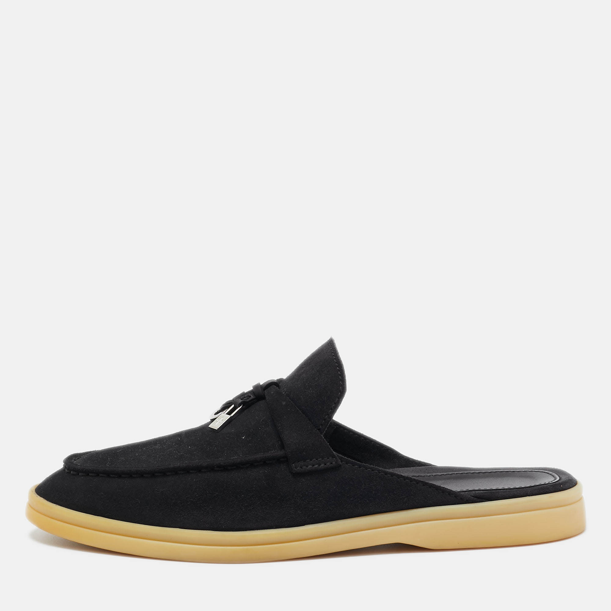 Pre Owned Loro Piana Black Suede Charms Walk Mules Size 37