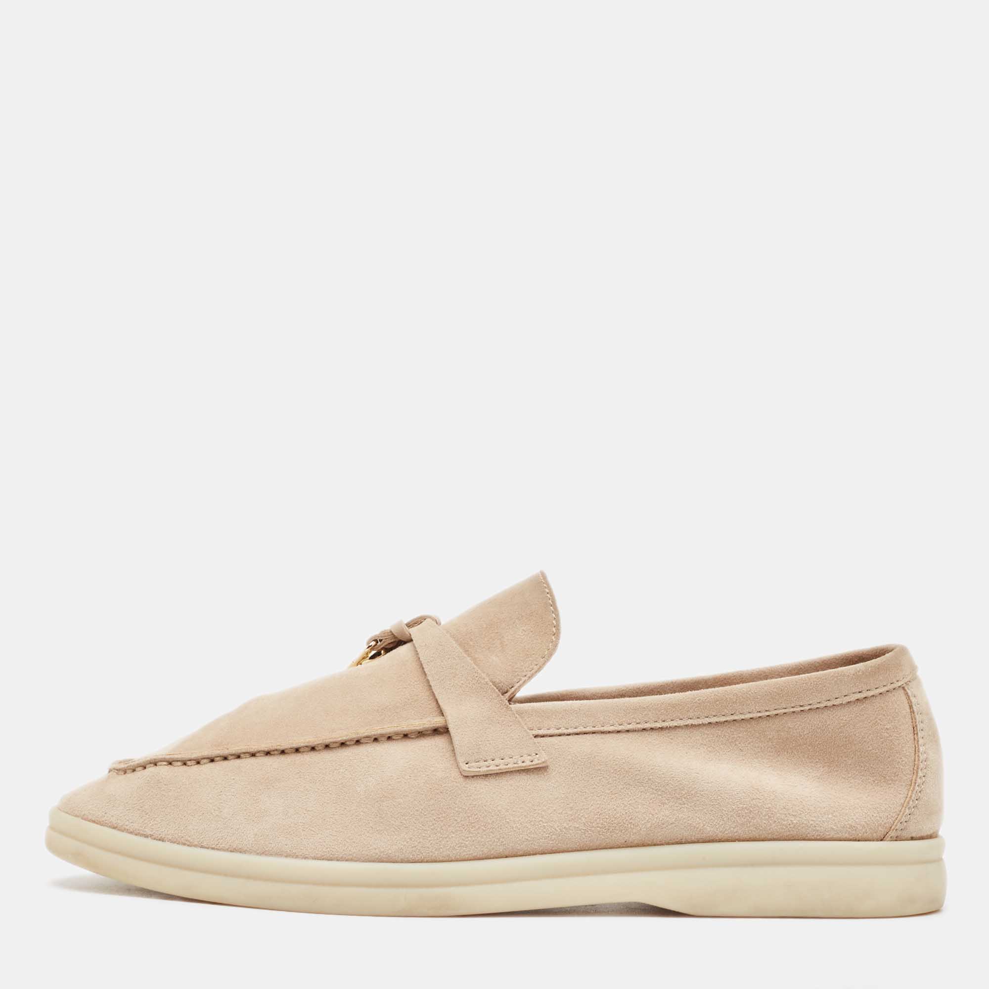 Pre Owned Loro Piana Beige Suede Summer Charms Walk  Loafers Size 39