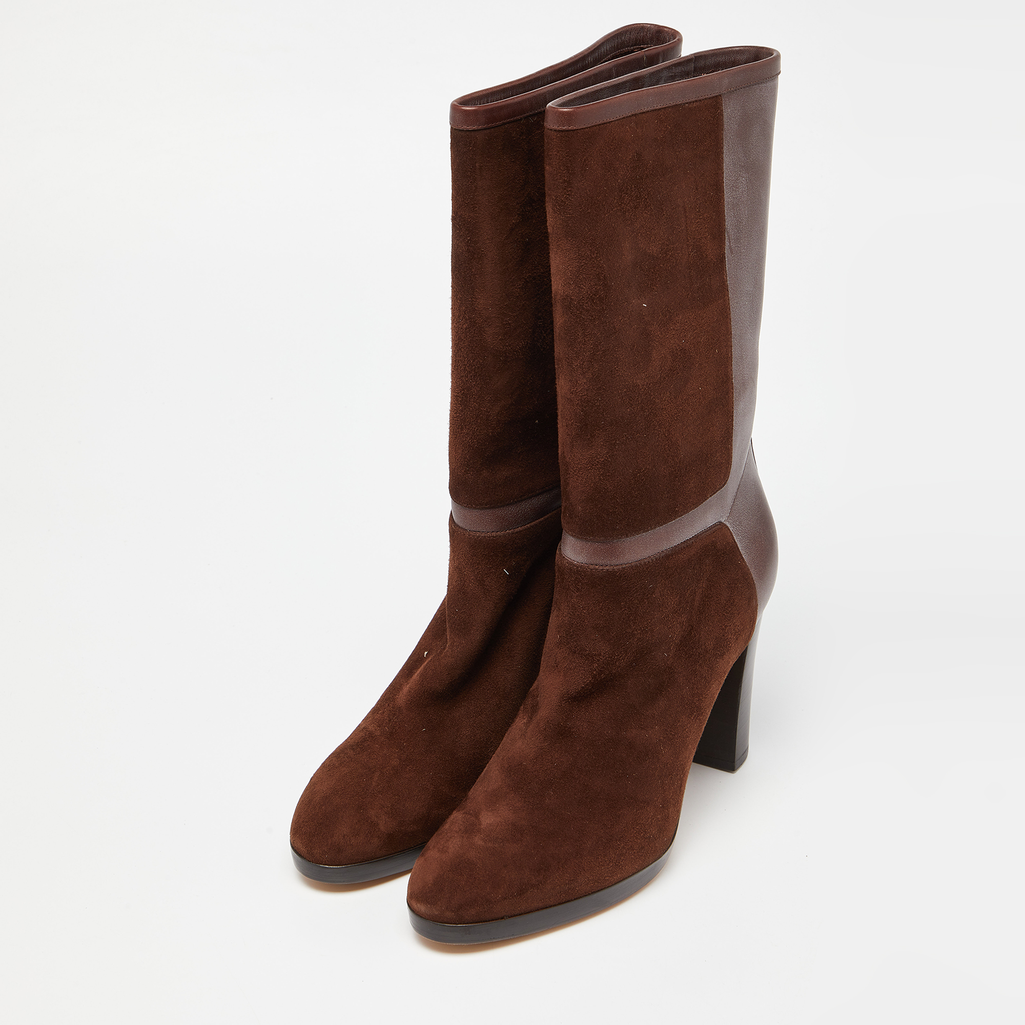 

Loro Piana Brown Suede and Leather Knee Length Boots Size