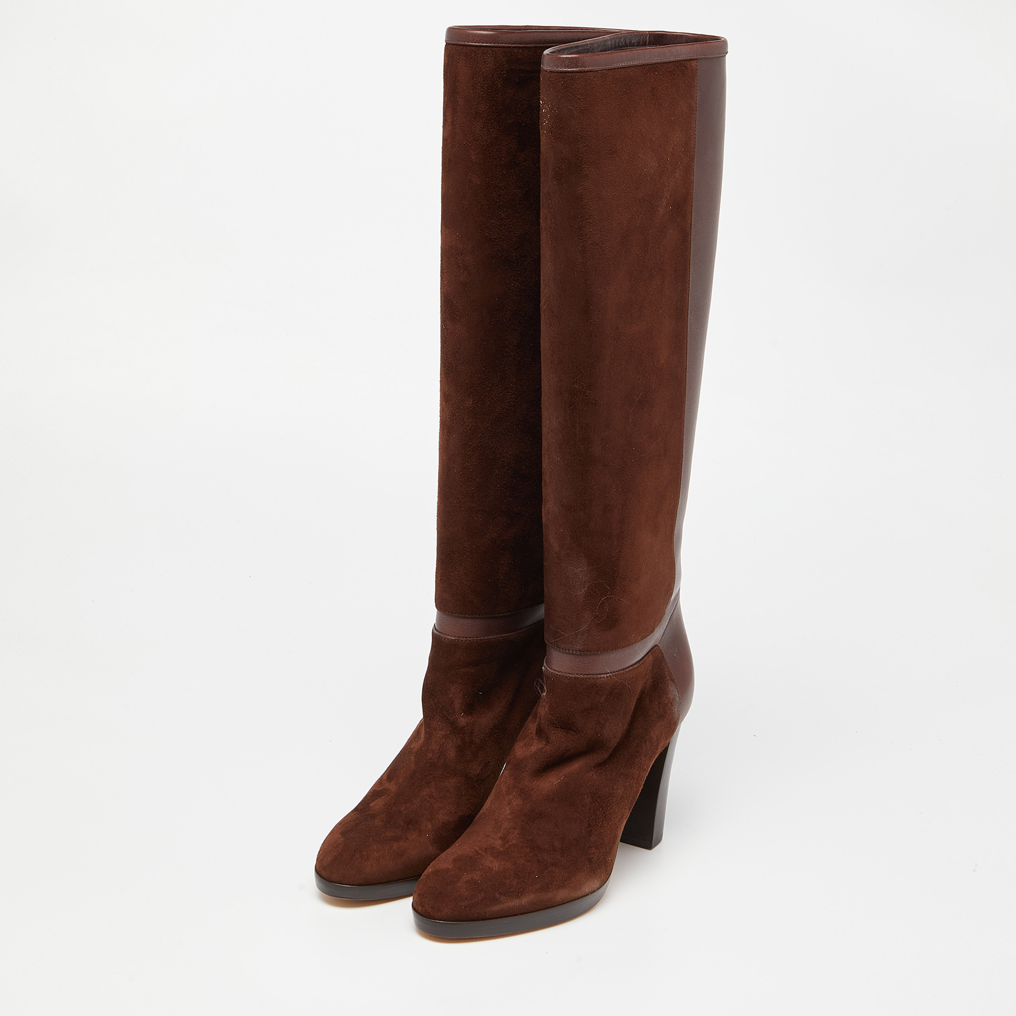 

Loro Piana Brown Suede and Leather Knee Length Boots Size