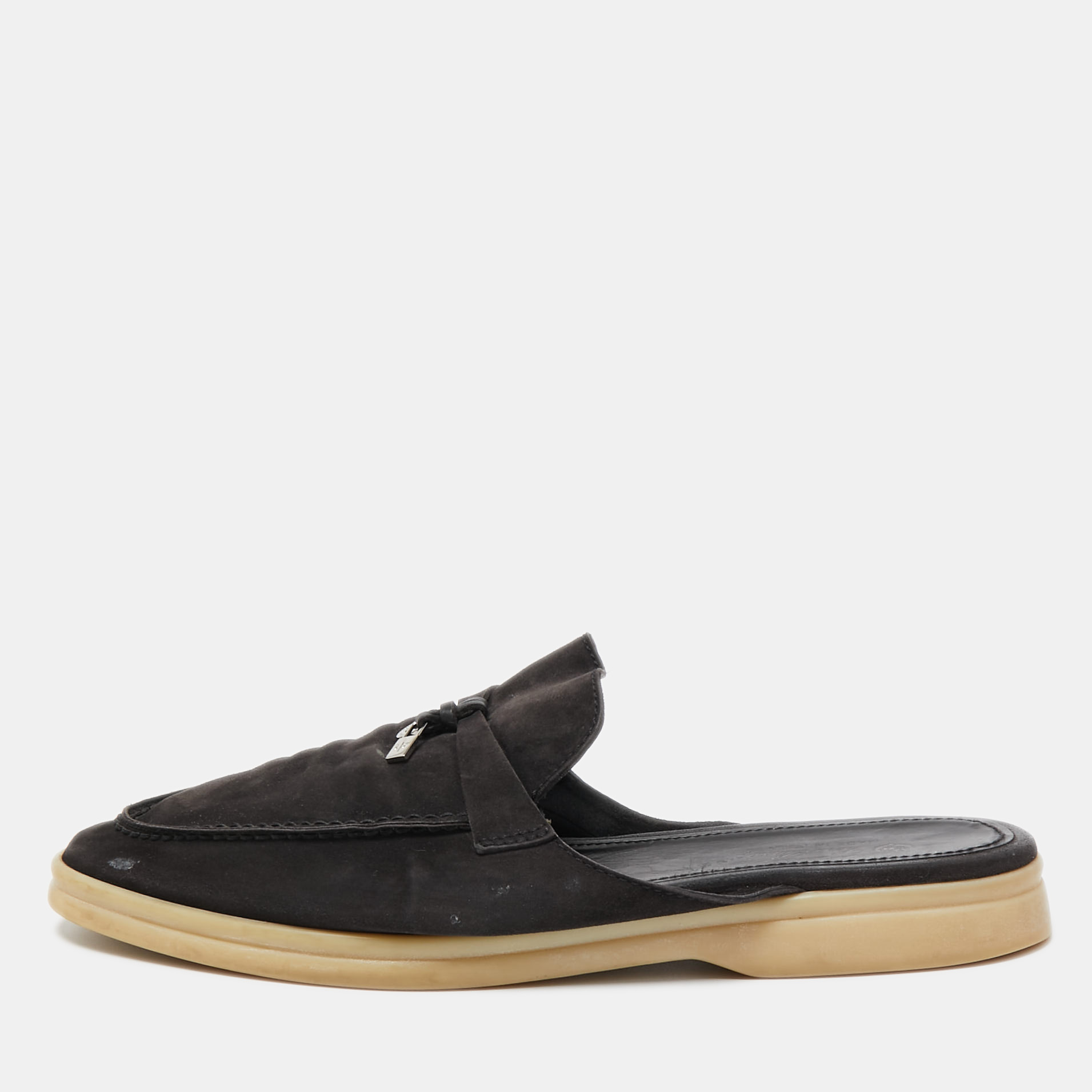 Pre Owned Loro Piana Black Suede Summer Charms Walk Mules Size 42