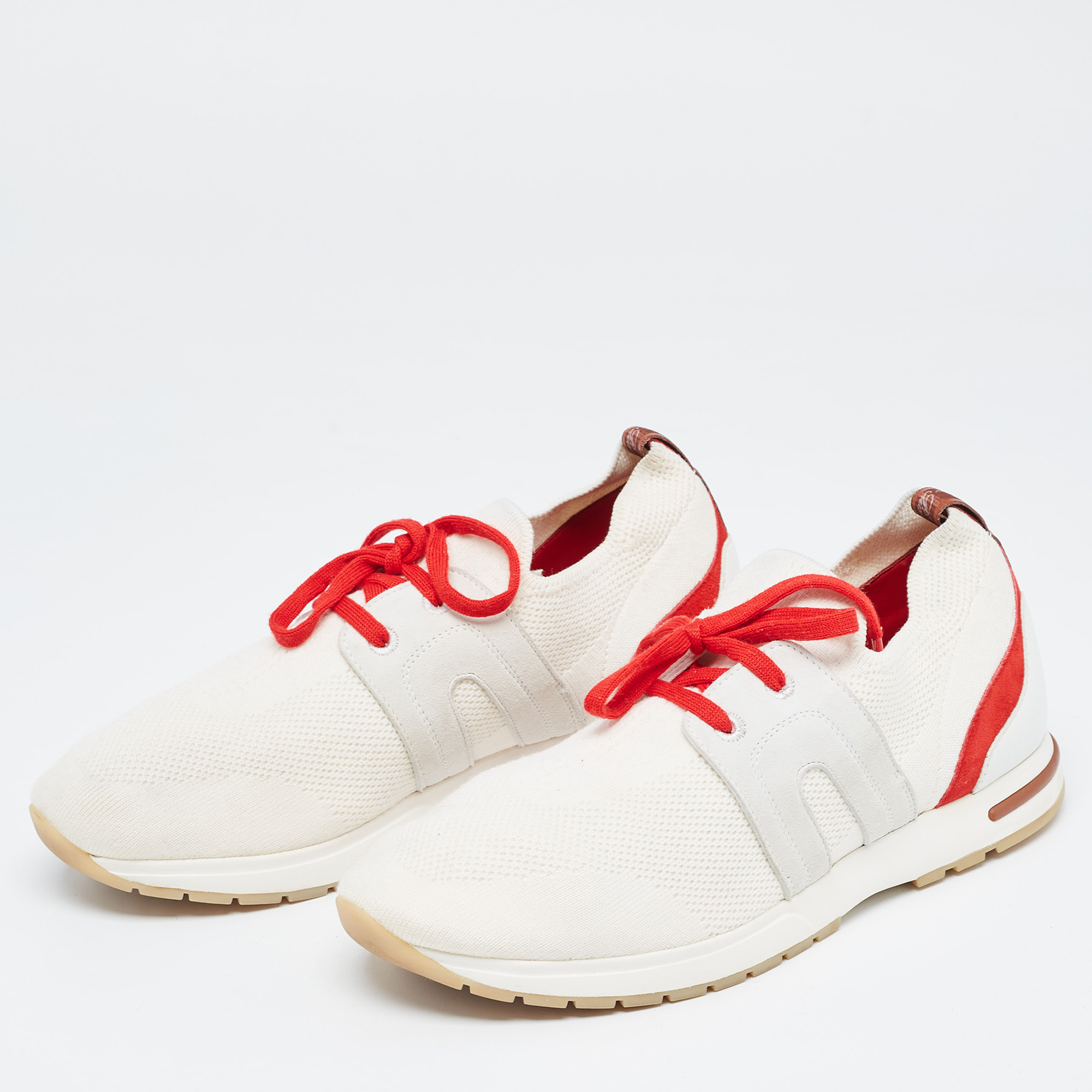 

Loro Piana Off White/Red Knit Fabric and Suede 360 LP Flexy Walk Sneakers Size