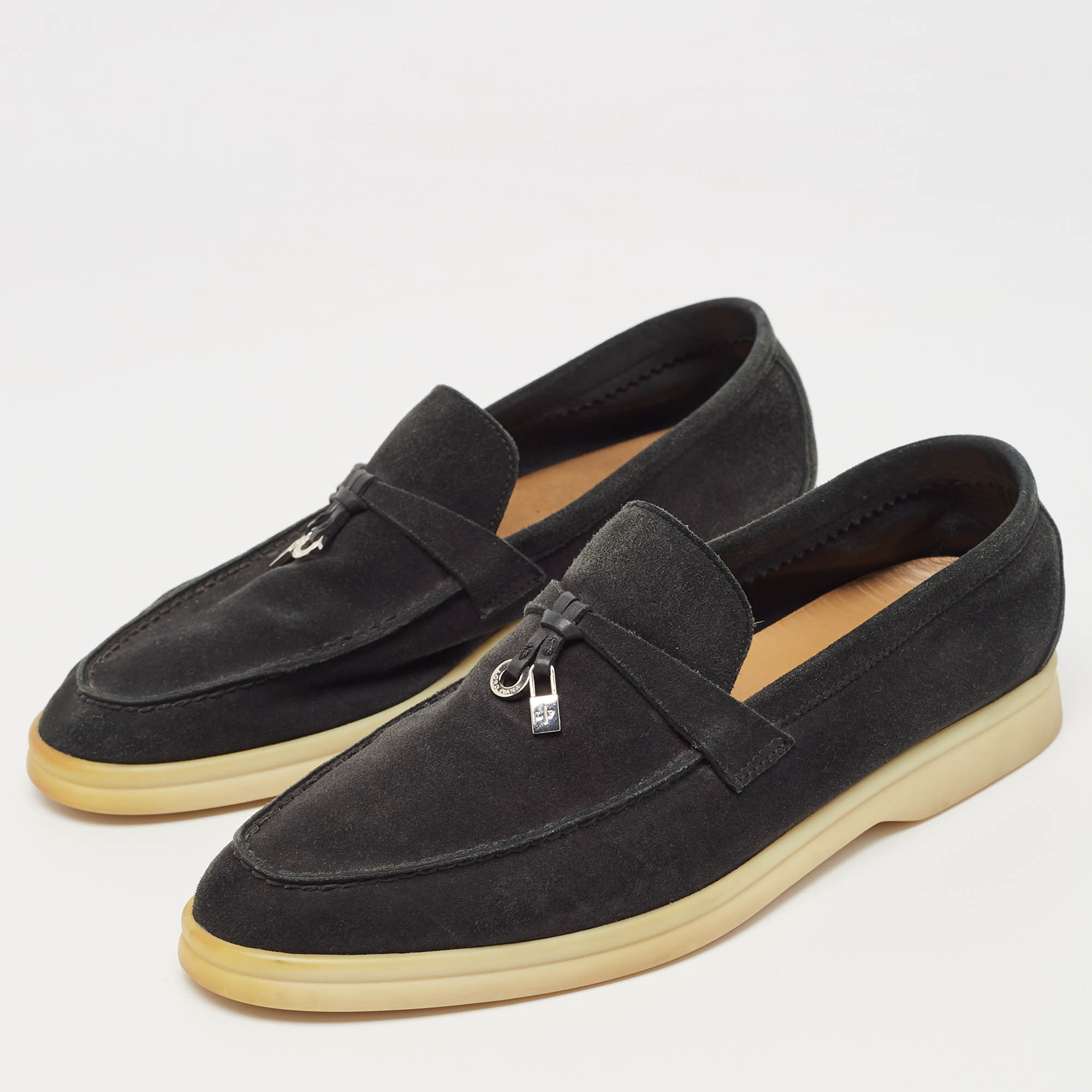 

Loro Piana Black Suede Summer Charms Walk Loafers Size
