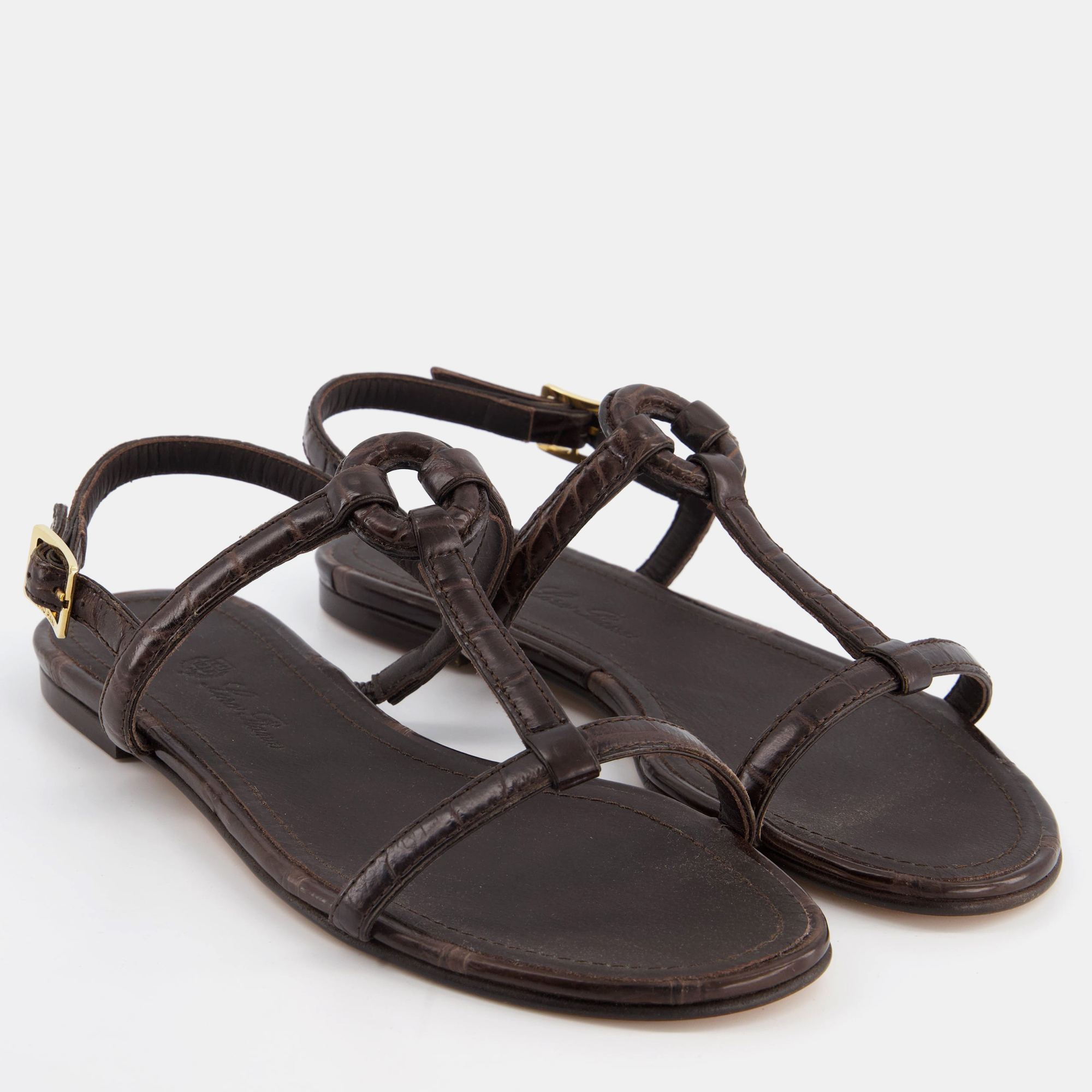 

Loro Piana Brown Crocodile Leather Sandals Size EU
