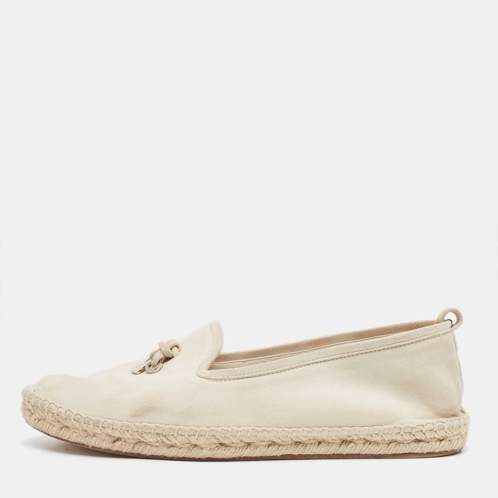

Loro Piana Light Grey Suede My Charms Espadrille Flats Size