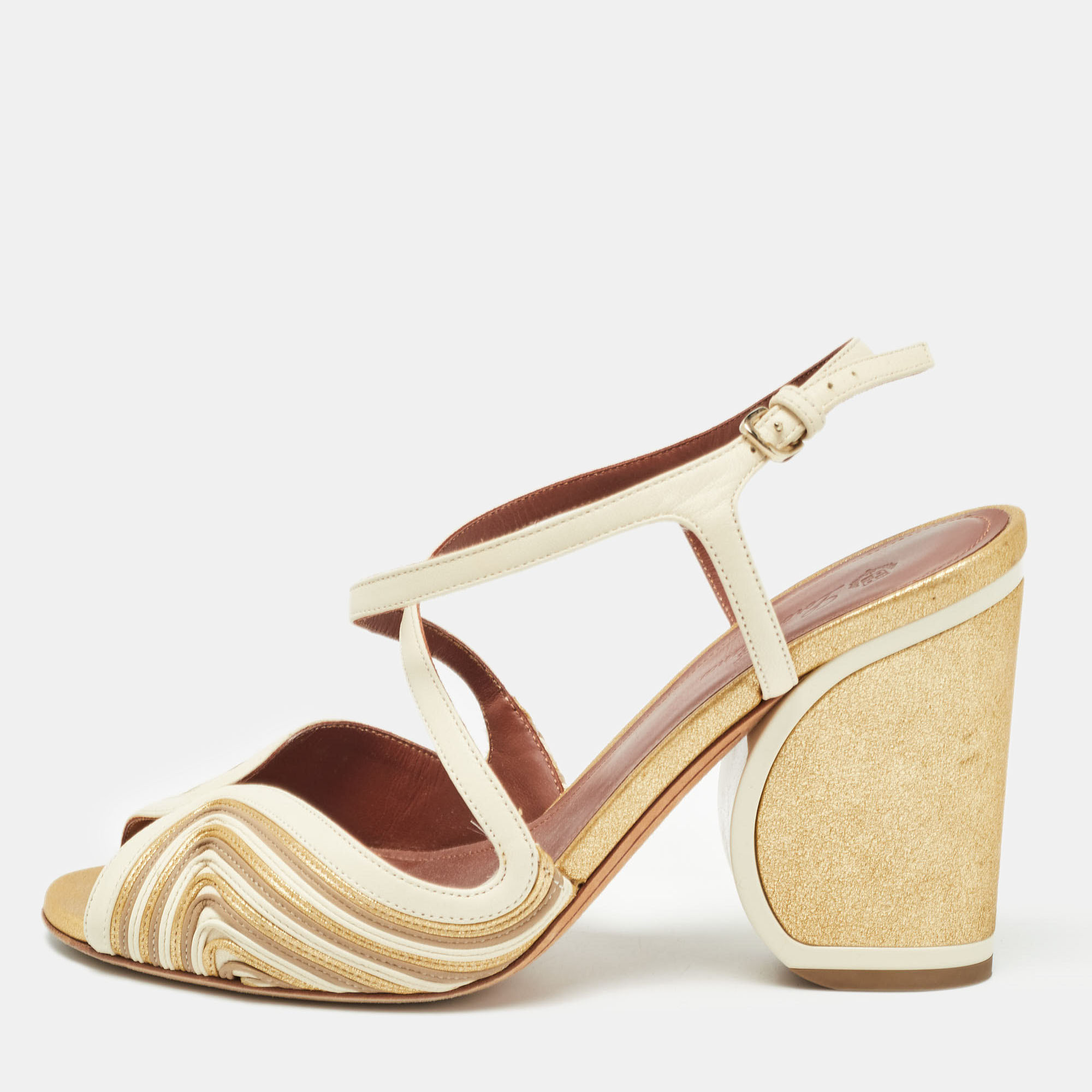 

Loro Piana Tricolor Leather Ankle Strap Sandals Size, Gold