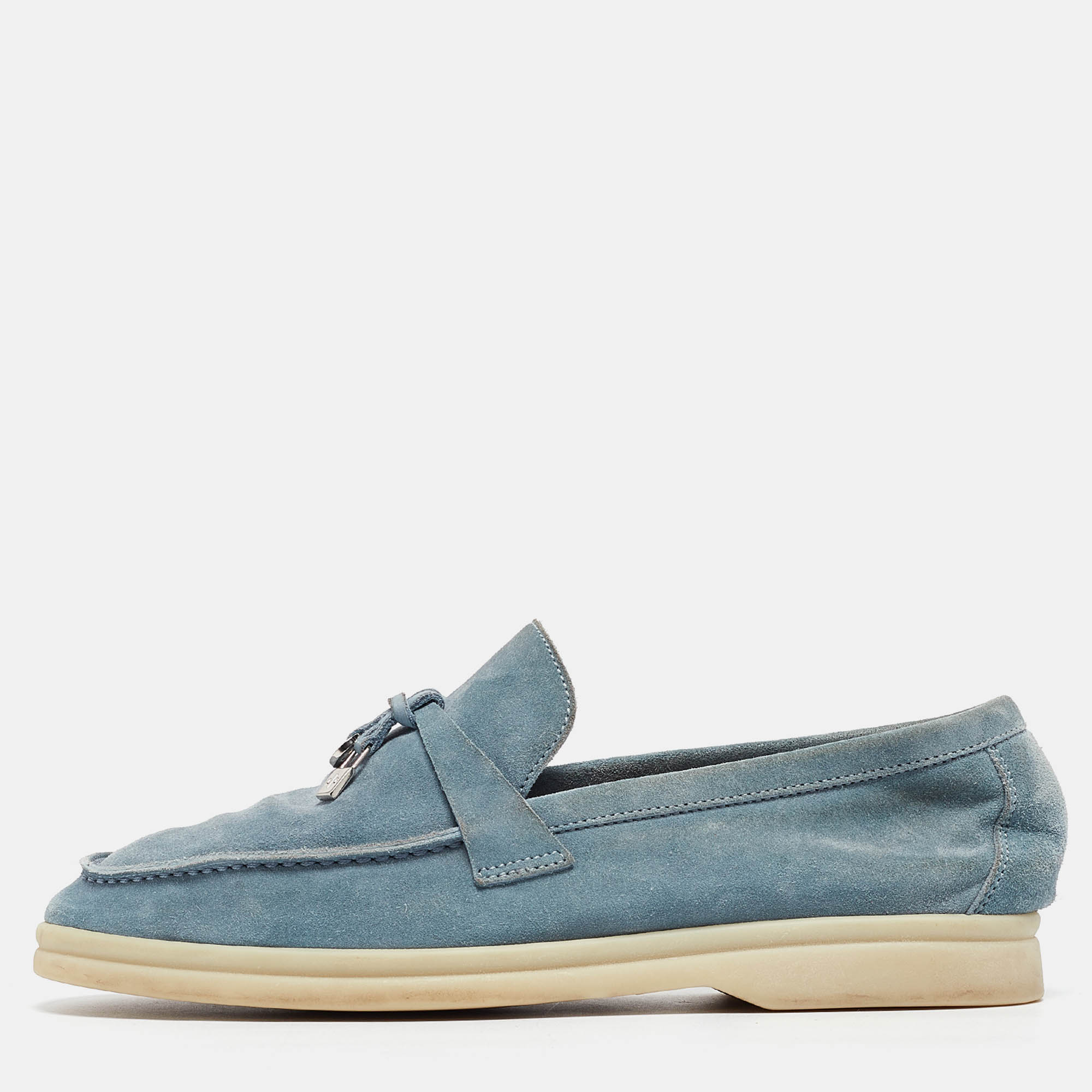 Pre Owned Loro Piana Blue Suede Summer Charms Walk Loafers Size 36
