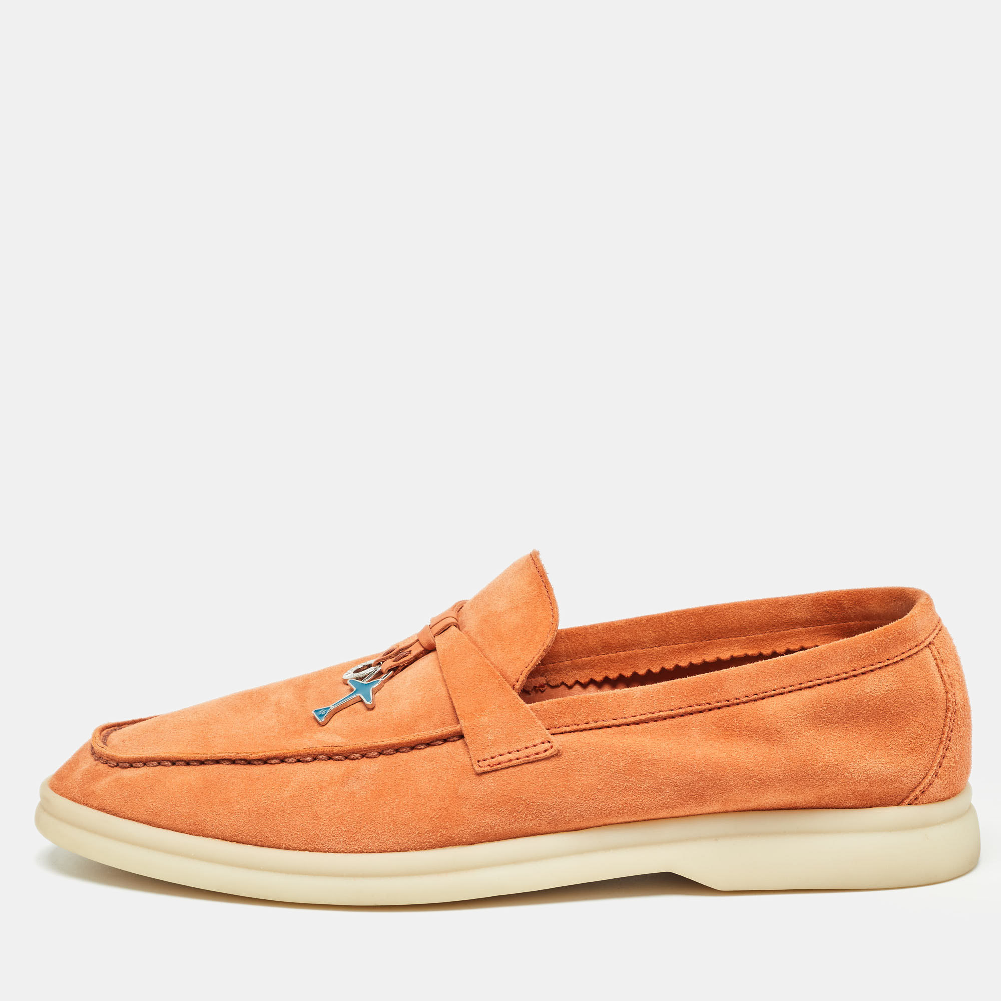 

Loro Piana Orange Suede Summer Walk Charms Slip On Loafers Size