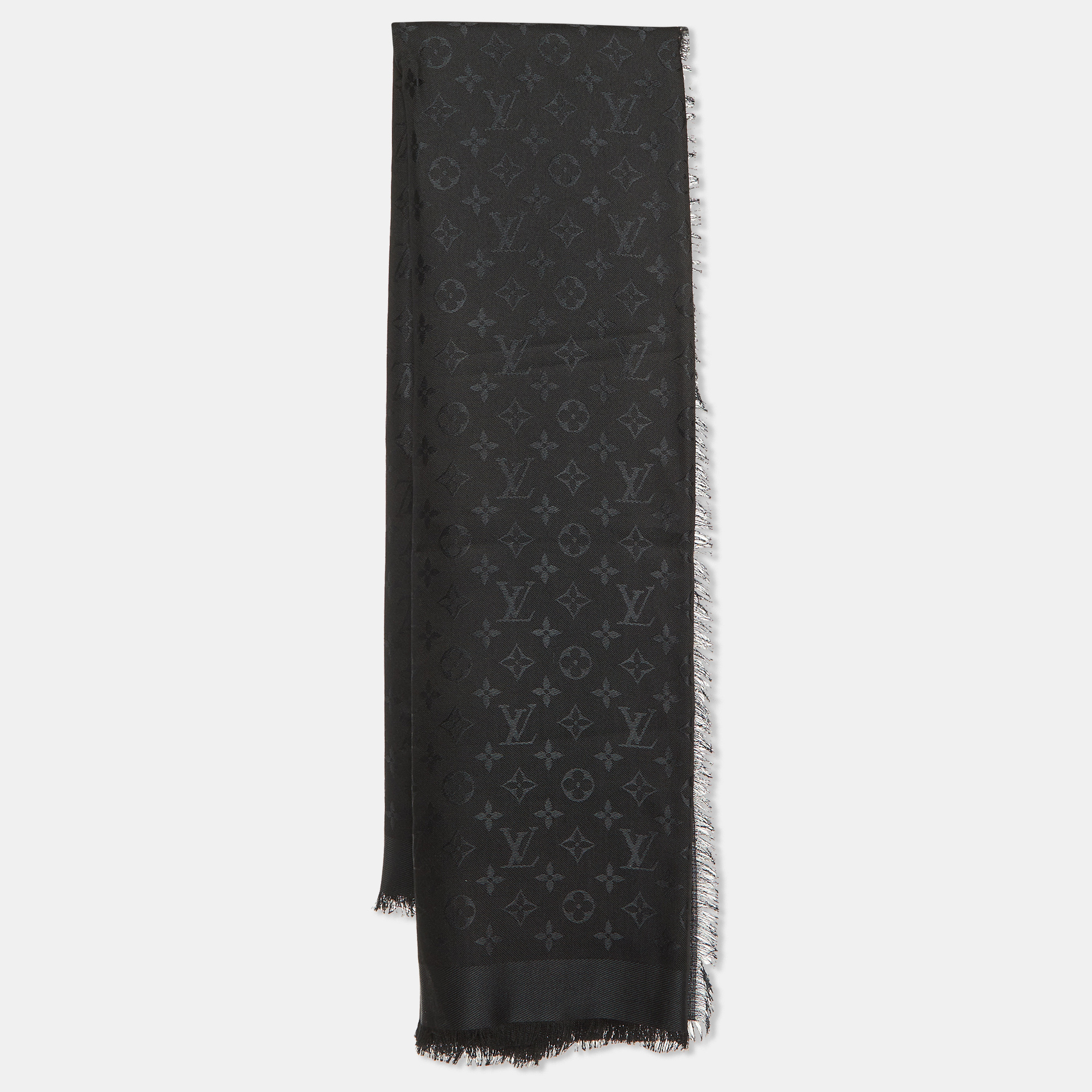 

Louis Vuitton Black Silk & Wool Classique Monogram Shawl