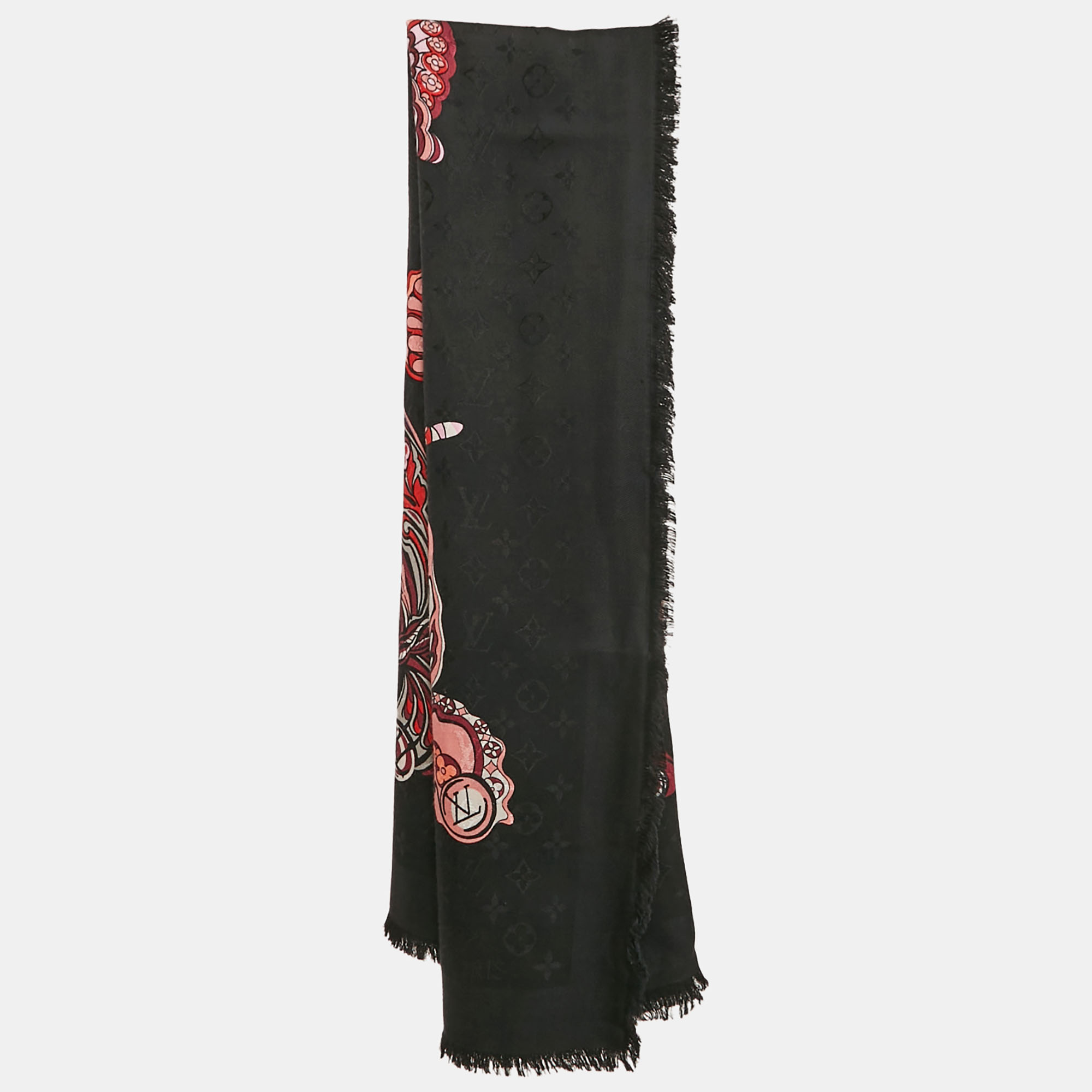 

Louis Vuitton Black Silk Blend World Of Love Monogram Shawl