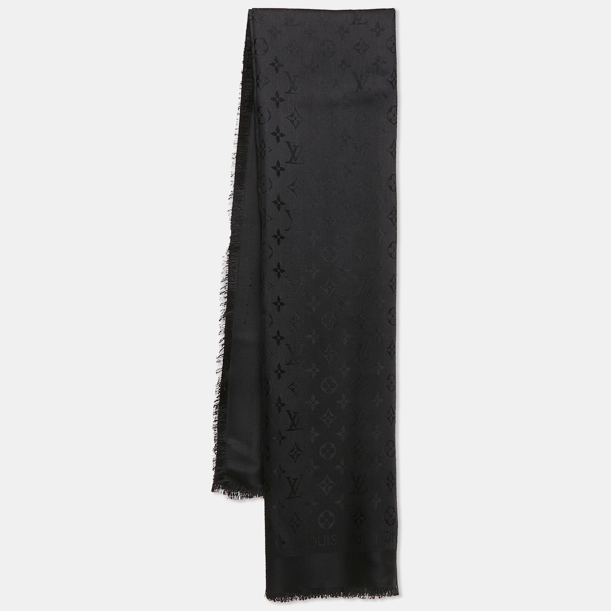 

Louis Vuitton Black Silk Blend Classique Monogram Scarf