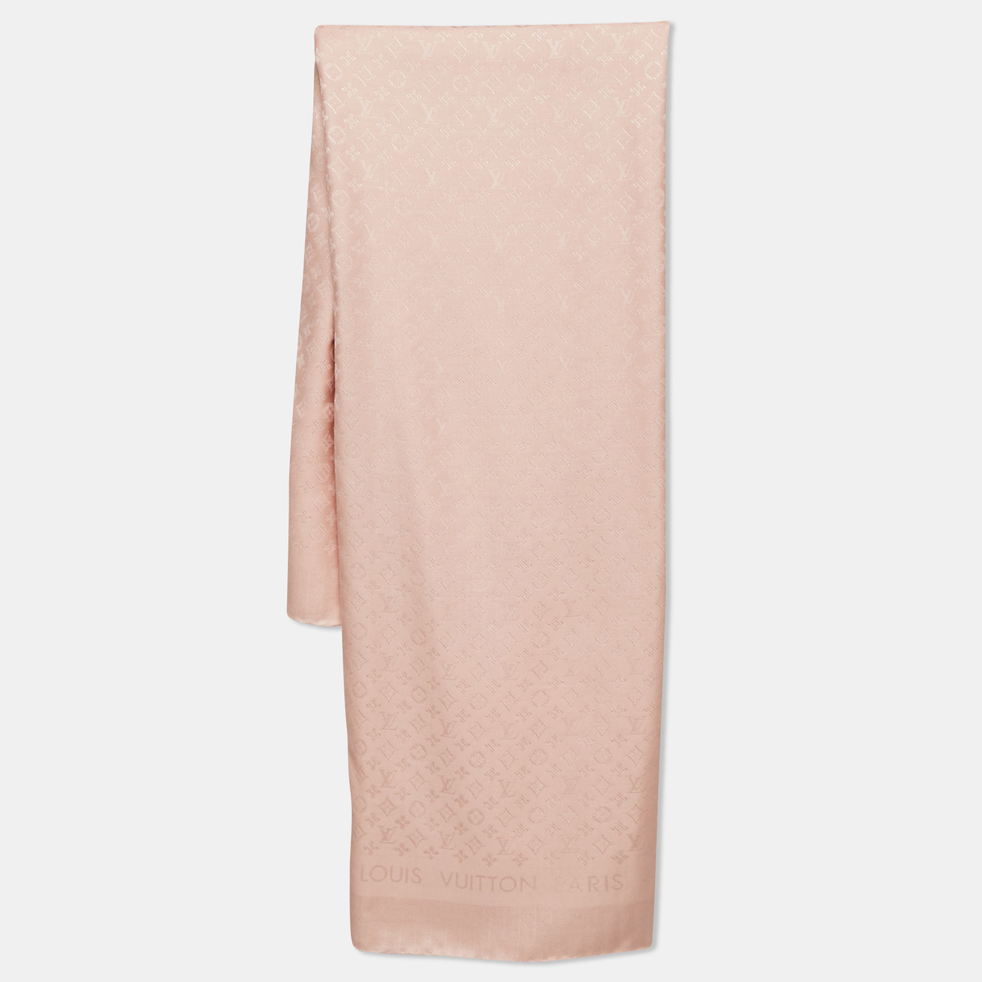 

Louis Vuitton Rose Poudre Monogram Silk and Wool Evermore Shawl, Pink