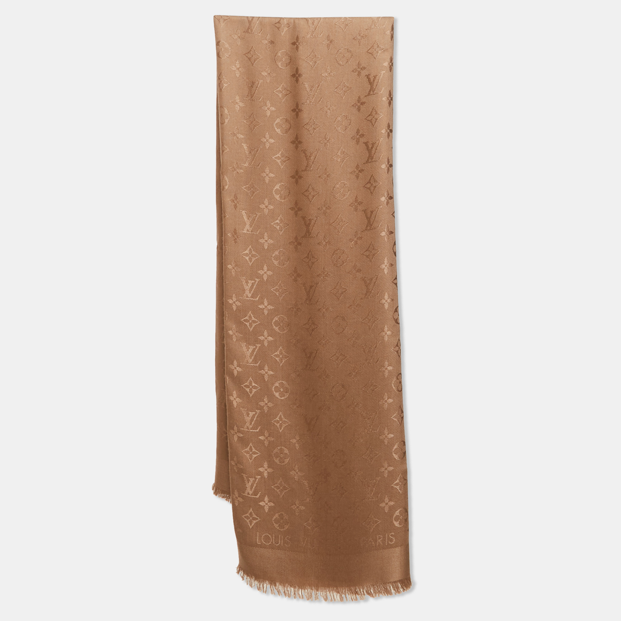 

Louis Vuitton Cappuccino Silk & Wool Monogram Shawl, Brown