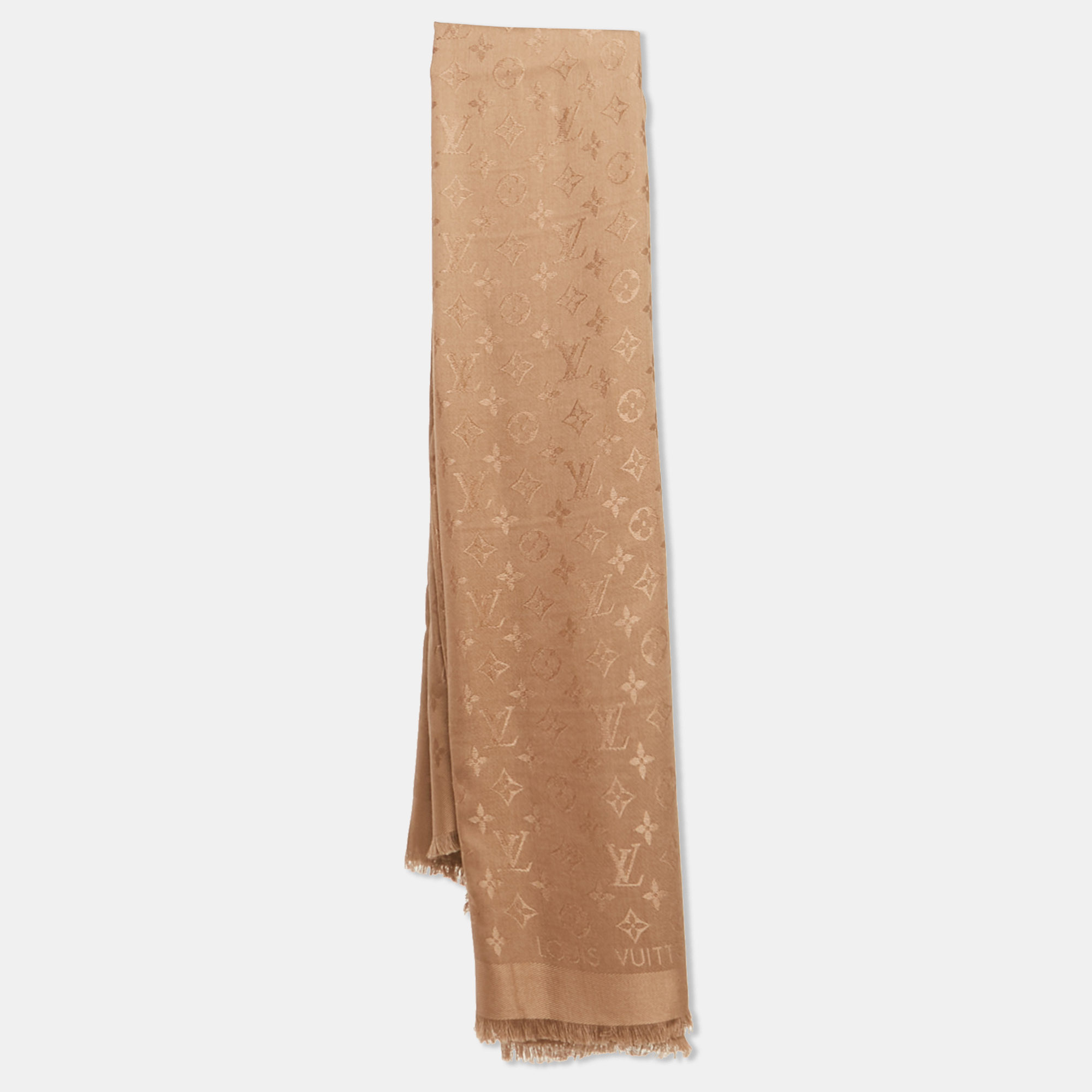 

Louis Vuitton Cappuccino Silk Classic Monogram Shawl, Brown
