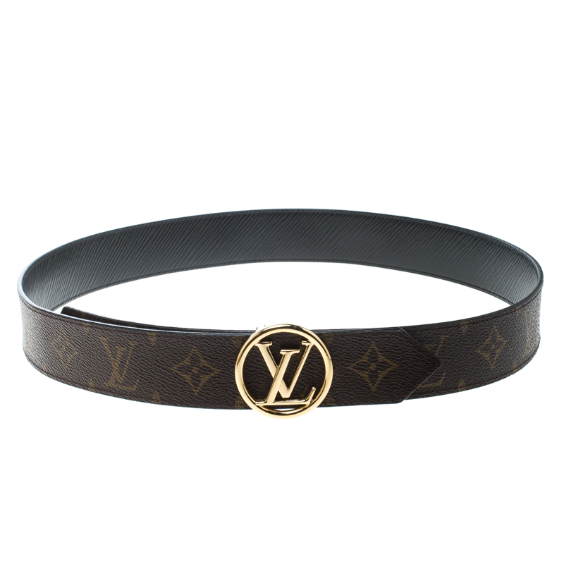 Louis Vuitton Brown/Black Monogram Canvas and Epi Leather Circle Reversible Belt Size 90 cm ...