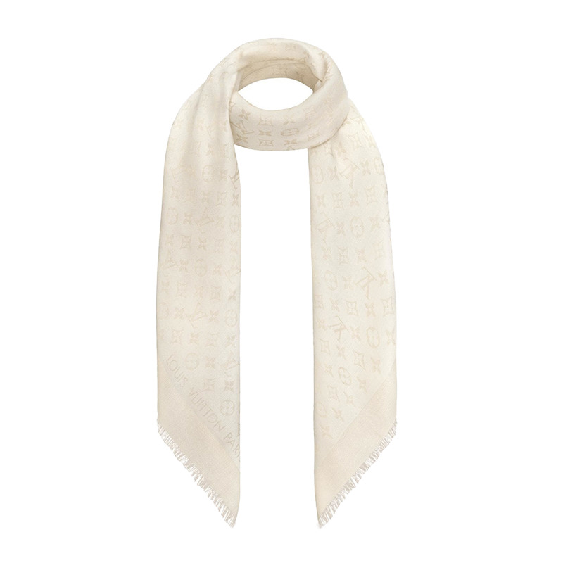 used Pre-owned Louis Vuitton Louis Vuitton Monogram Scarf Carre Embroidery Watermark White Men's Women's (Like New), Adult Unisex, Size: (LxW): 68cm x