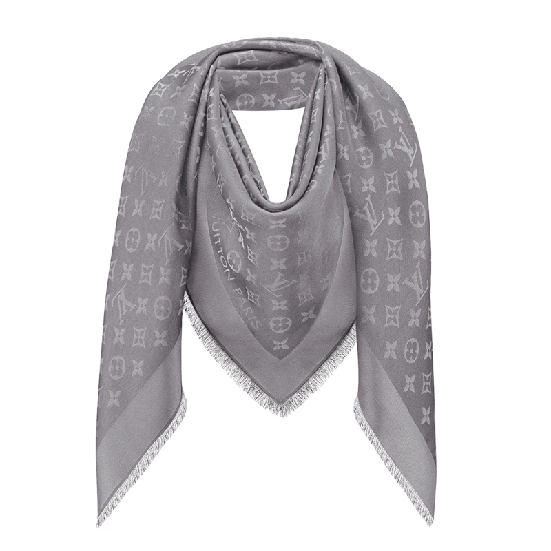 Louis Vuitton  Grey Charcoal Silver Monogram Shine Lv Logo Silk