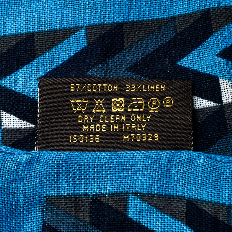 Louis Vuitton Blue Cotton/Linen Blend V Obsession Stole Scarf