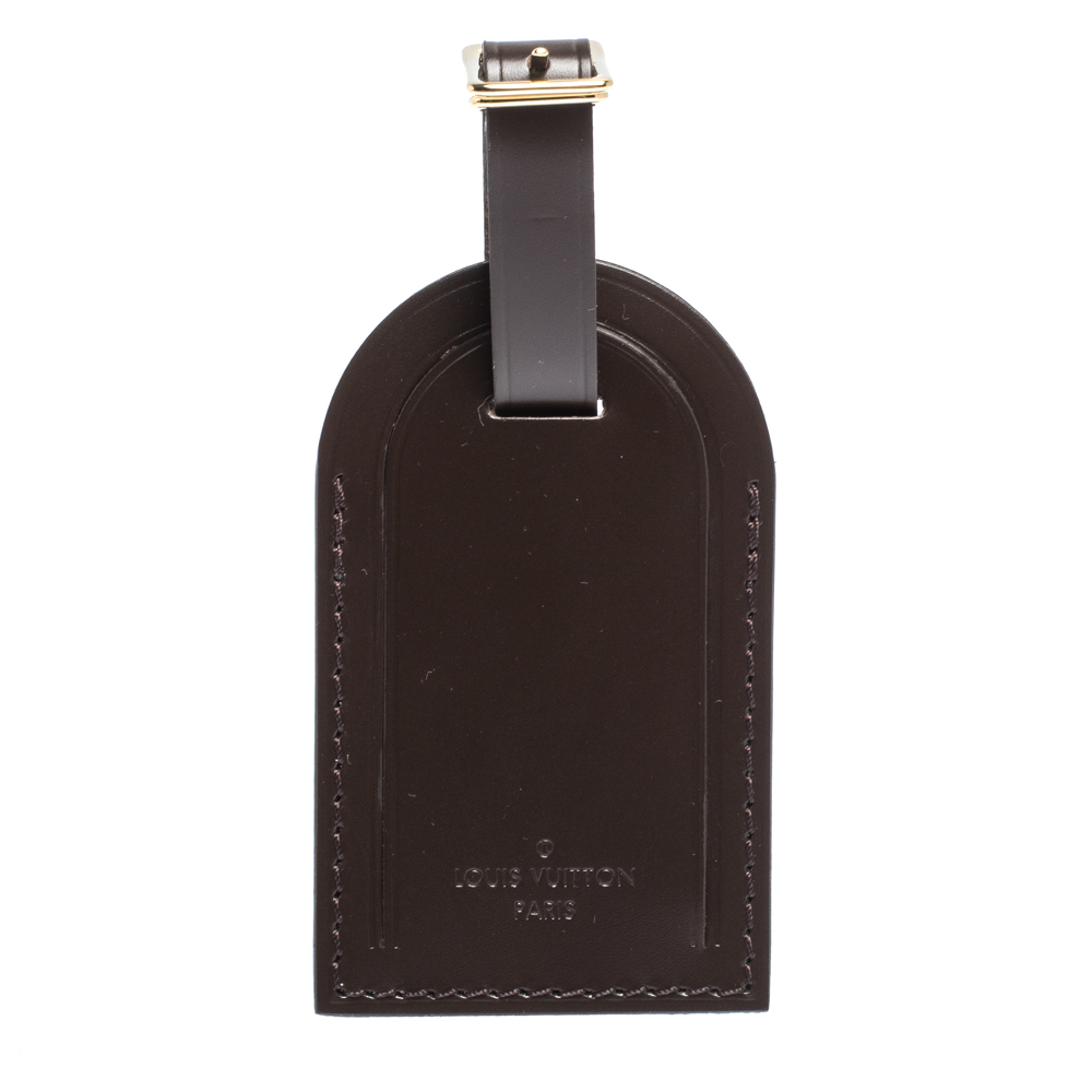 Pre Owned Louis Vuitton Dark Brown Leather luggage Tag