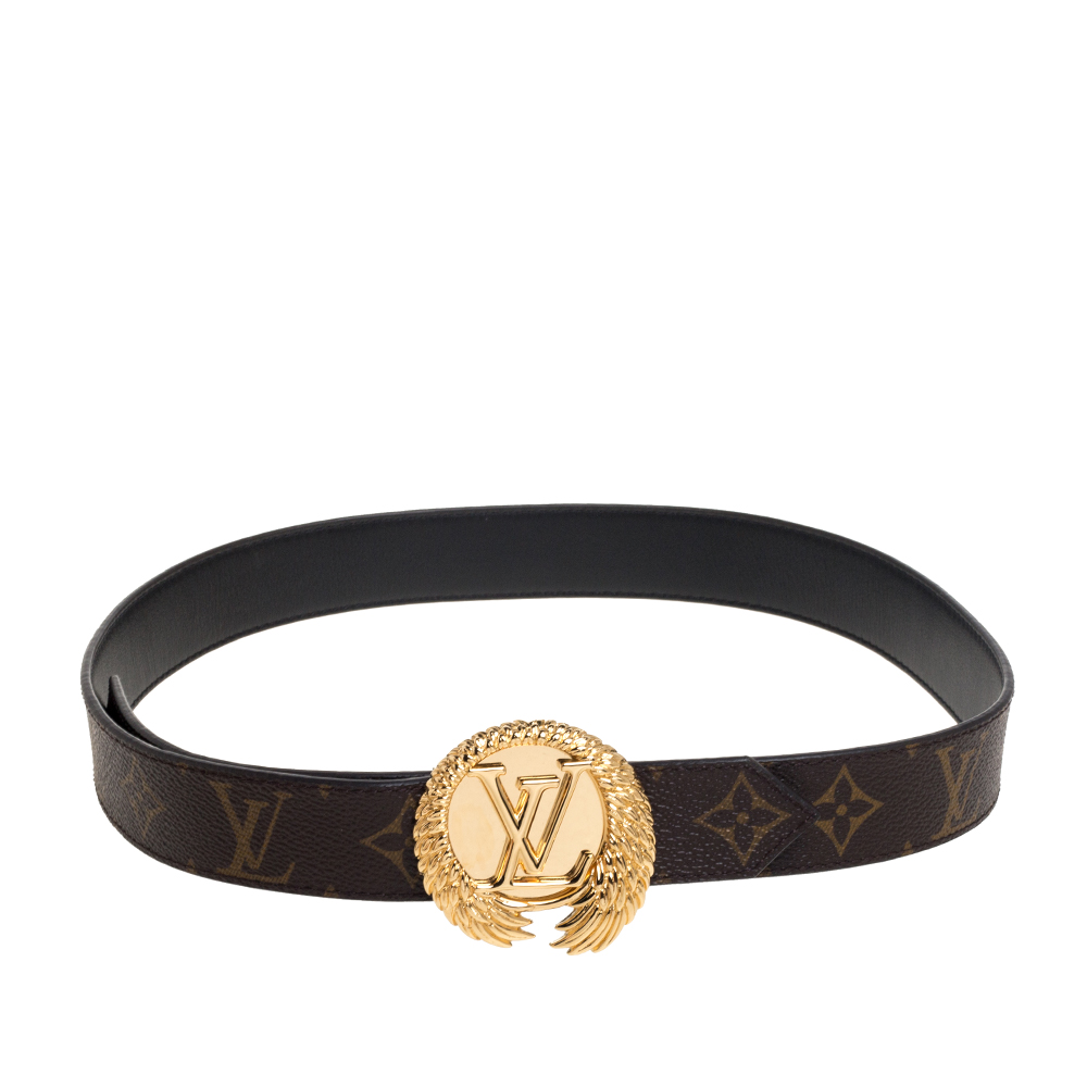 Pre-owned Louis Vuitton Black Monogram Canvas And Leather Angel Wing Belt 80 Cm