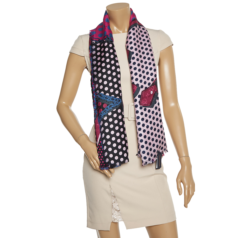 

Louis Vuitton Magenta Monodots Monogram Silk & Wool Scarf, Pink