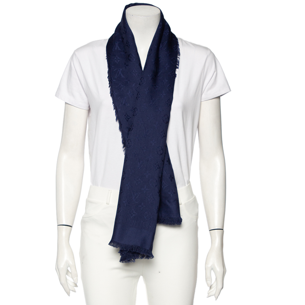 

Louis Vuitton Blue Monogram Silk & Wool Shawl