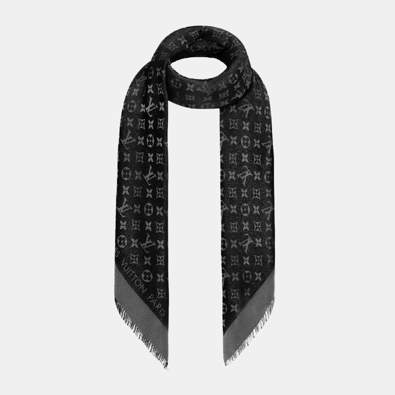 

Louis Vuitton Black Silk Monogram Shine Shawl