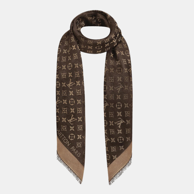 

Louis Vuitton Brown Silk Monogram Shine Shawl