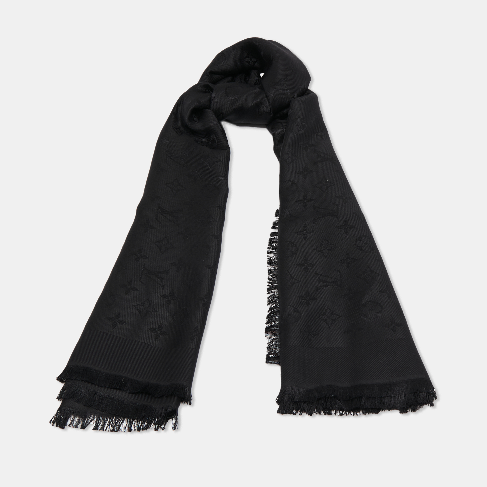 

Louis Vuitton Black Classique Monogram Silk & Wool Shawl