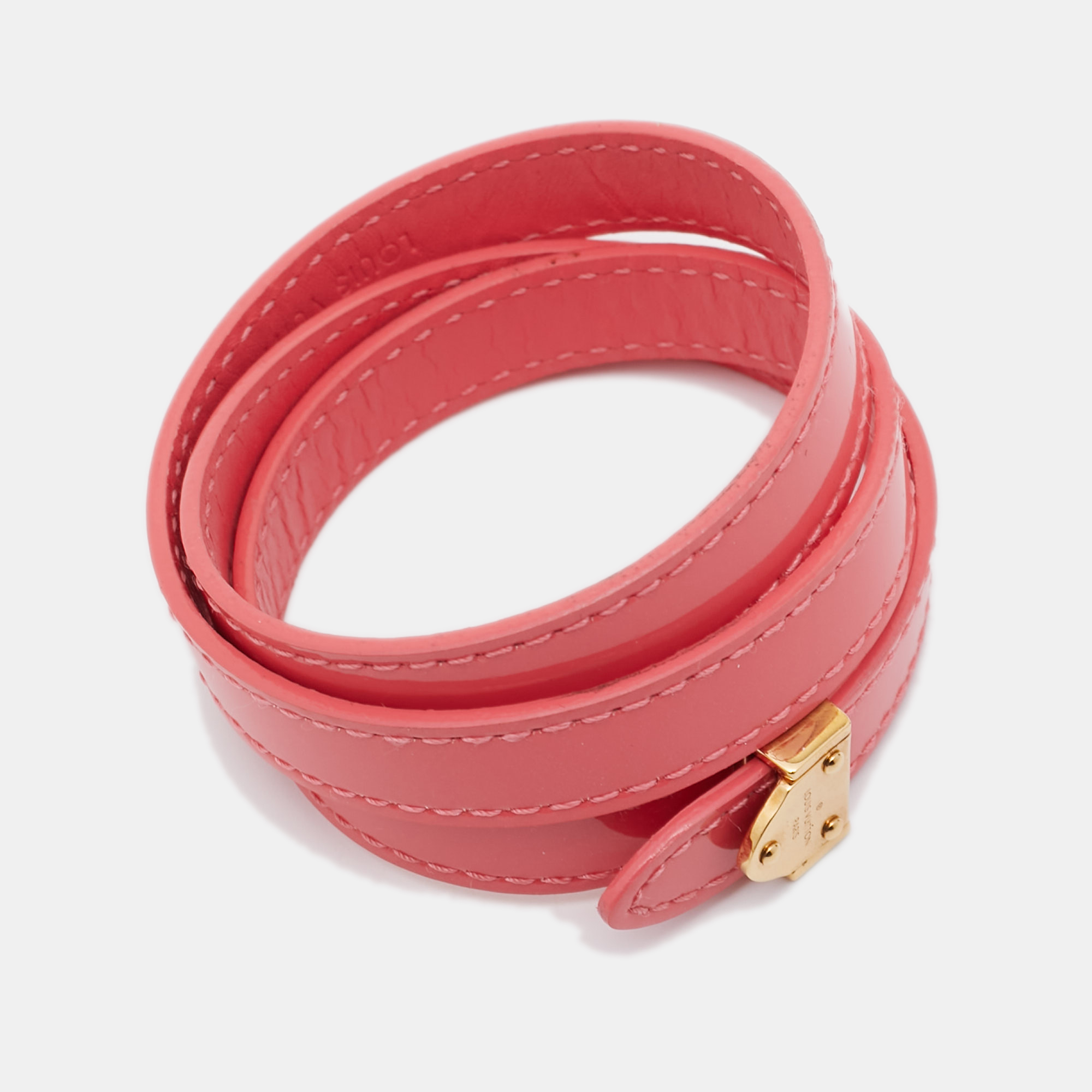 

Louis Vuitton Vernis Leather Gold Tone Wrap Bracelet, Pink