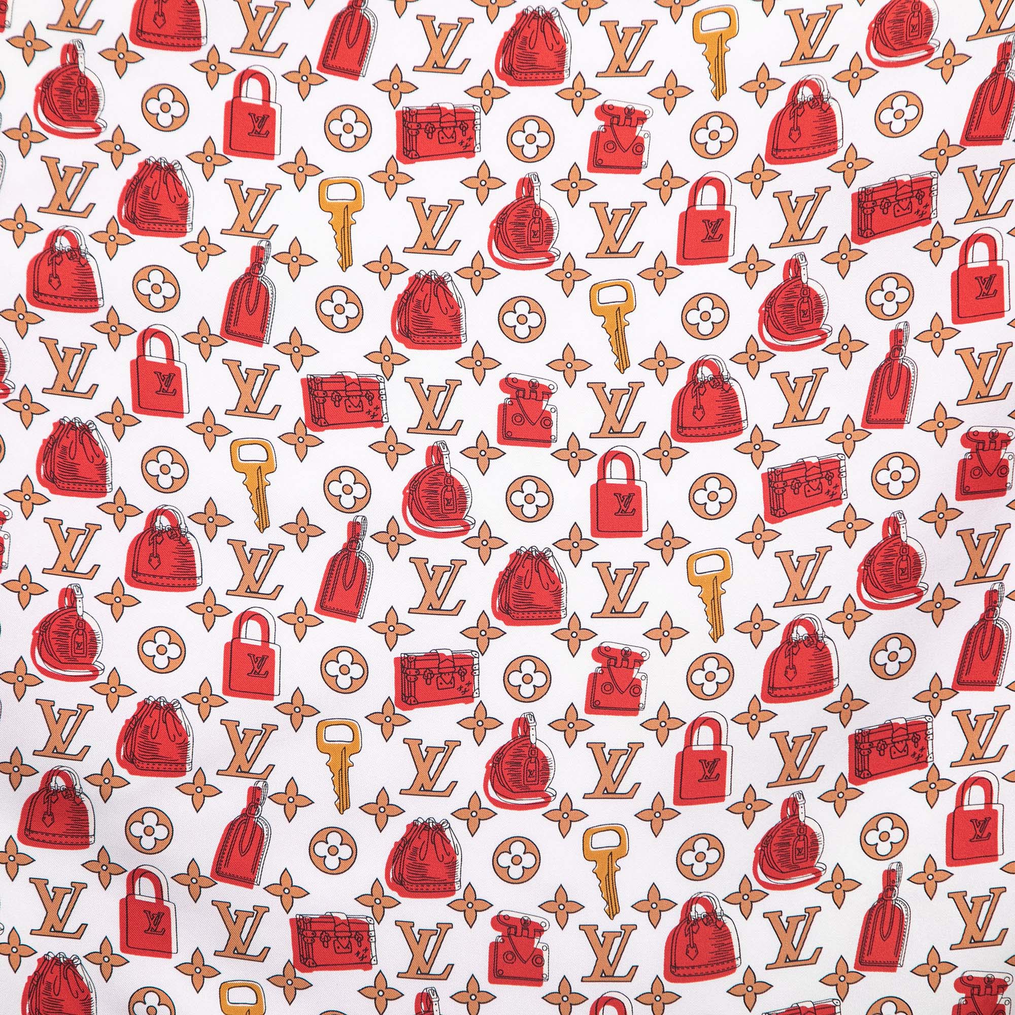 

Louis Vuitton Red Crazy In Lock Print Square Silk Scarf