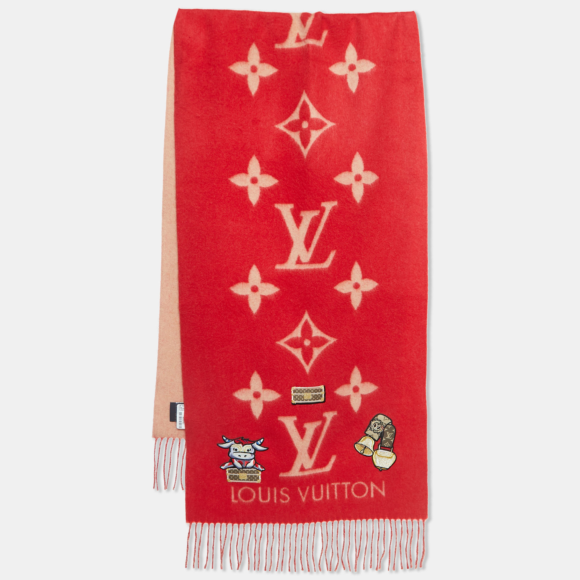 Pre-owned Louis Vuitton Red Monogram Cashmere Rodeo Reykjavik Scarf