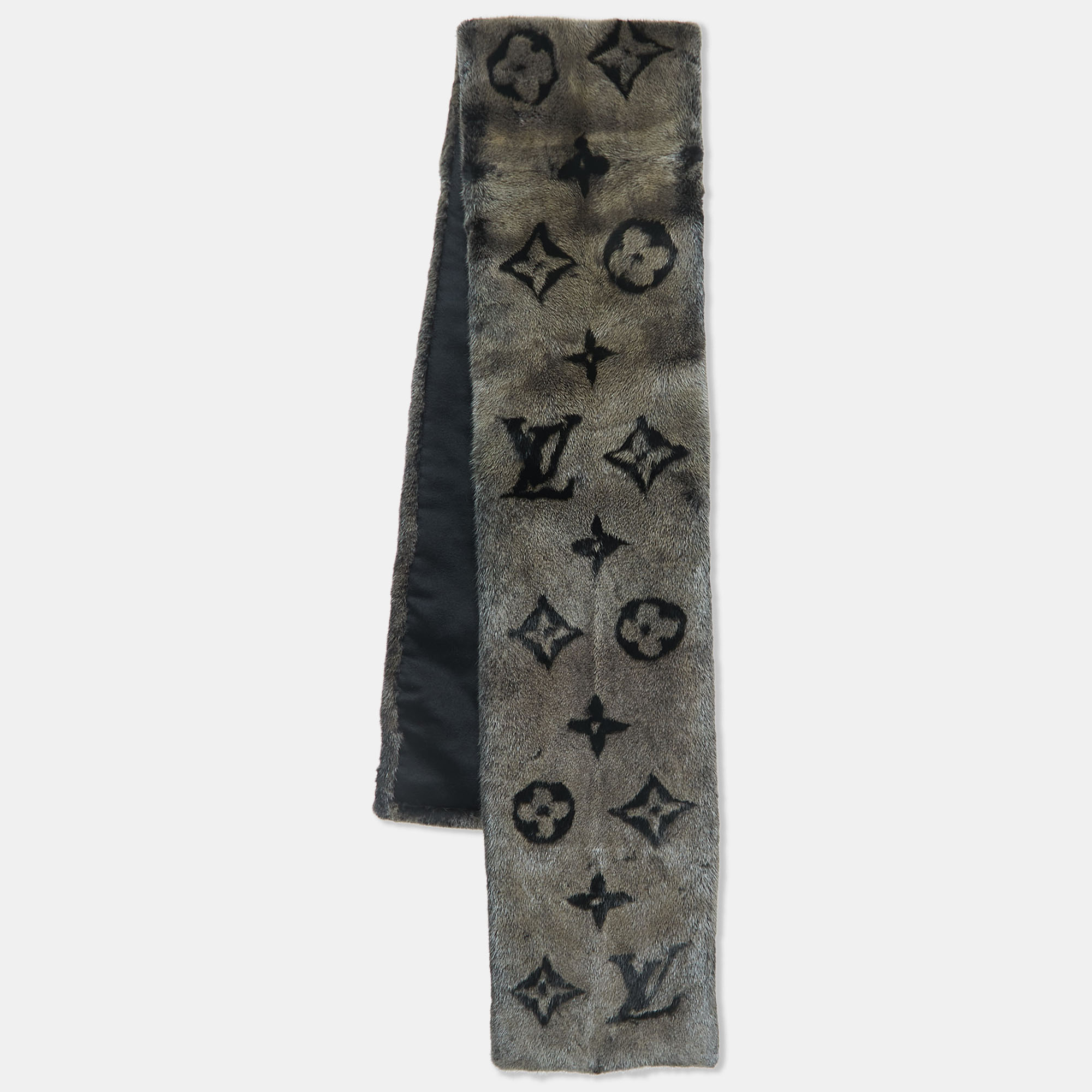 Pre-owned Louis Vuitton Grey Monogram Constellation Mink Fur Scarf In Brown